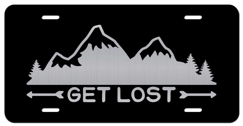 Outdoor Camping Hiking Mountain Explore Vanity License Plate - 'Get Lost' Engraved Design - Perfect for RV, Truck & Adventure Vehicle Decoration
