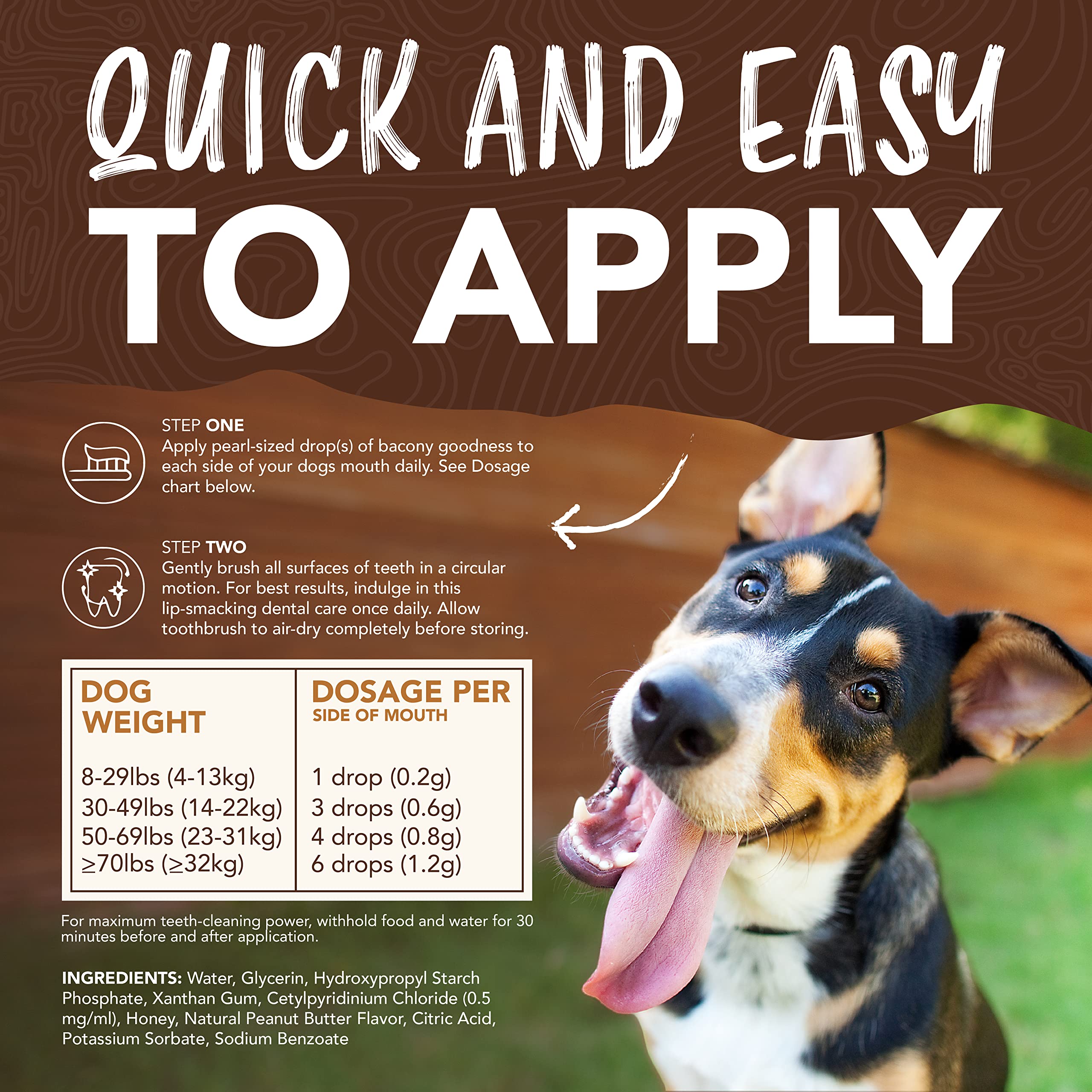 TropiClean Dog Teeth Cleaning Gel & Bamboo Brush - Peanut Butter Flavor for Large Dogs | Freshens Breath & Removes Plaque | Perfect for Daily Oral Care