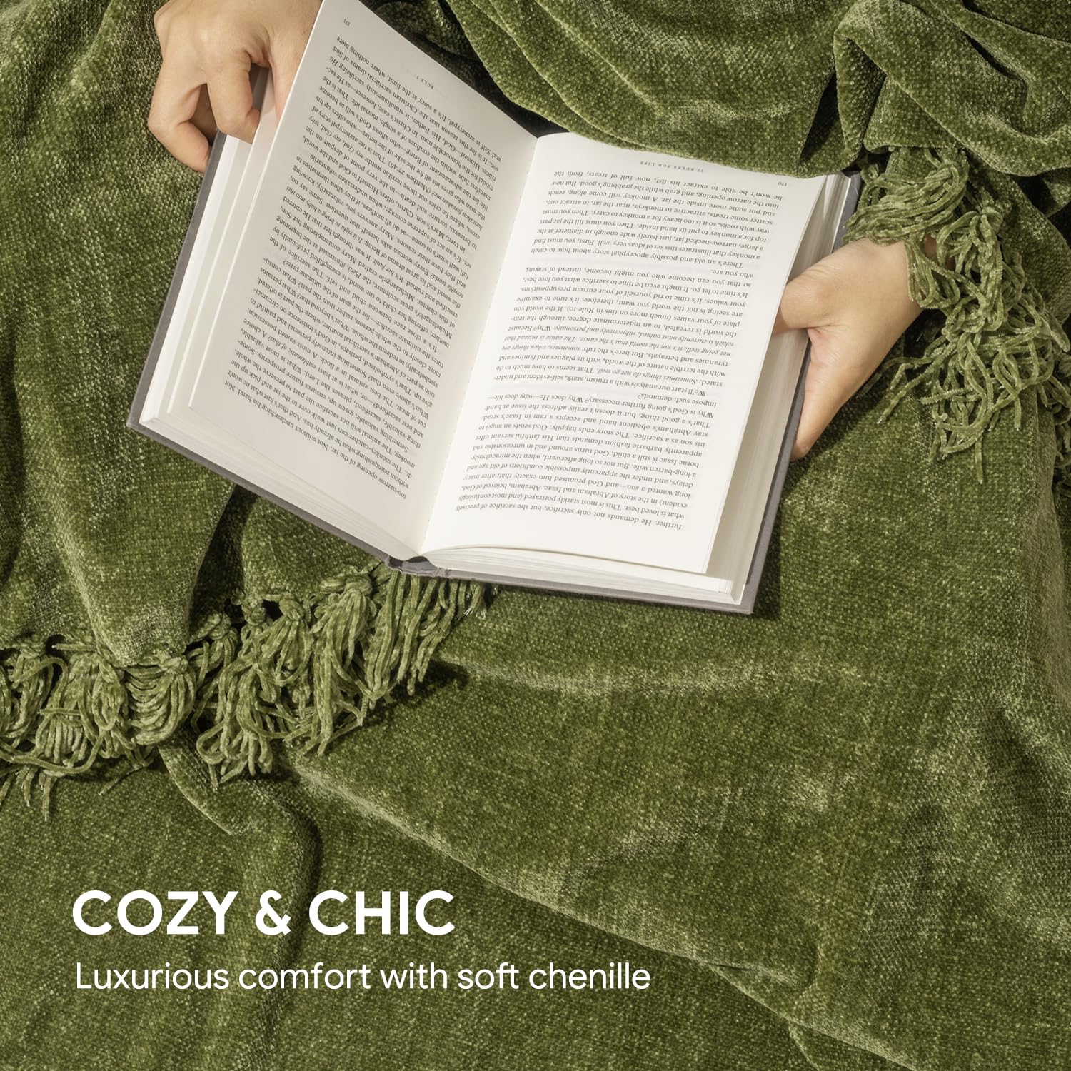 Soft Cozy Chenille Throw Blanket with Fringe Tassels - 50