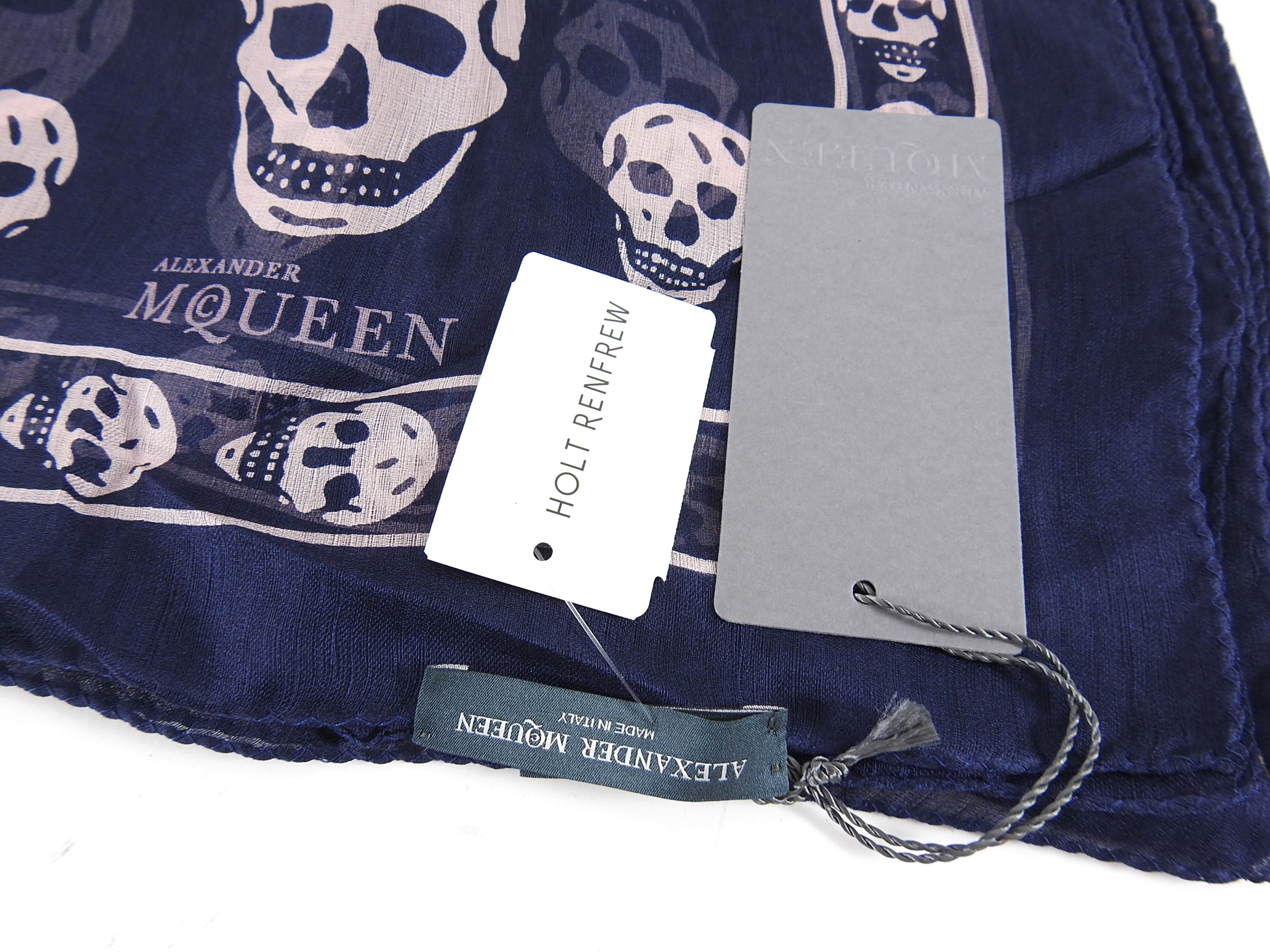 Alexander McQueen Large Navy Silk Skull Shawl Scarf - Luxury Fashion Accessory for Women, Perfect for Parties, Weddings & Evening Events