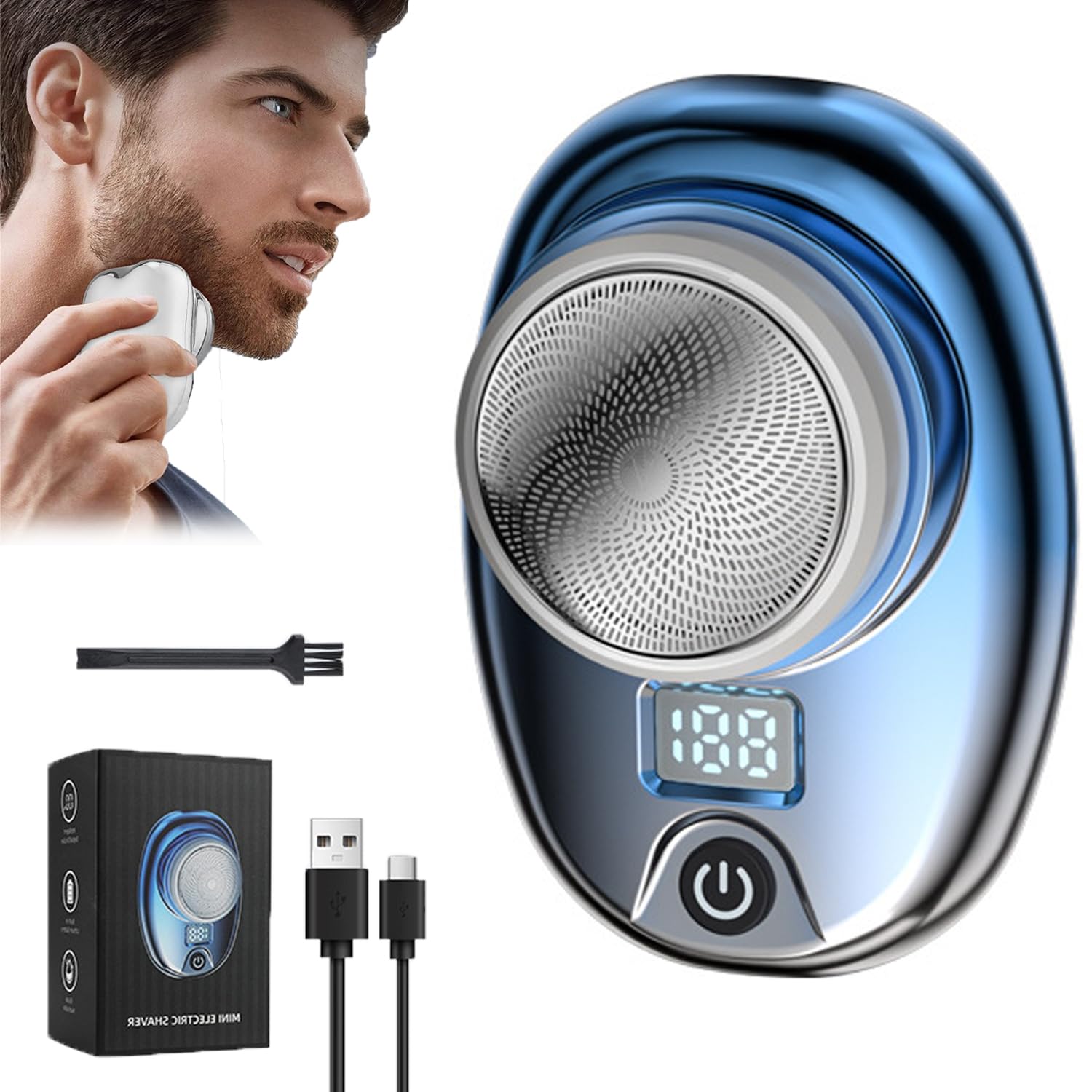Pyrinov Mini Electric Shaver for Men - Portable Rechargeable Waterproof Razor with Pocket Size - Perfect for Travel, Gym & Daily Grooming (Blue)