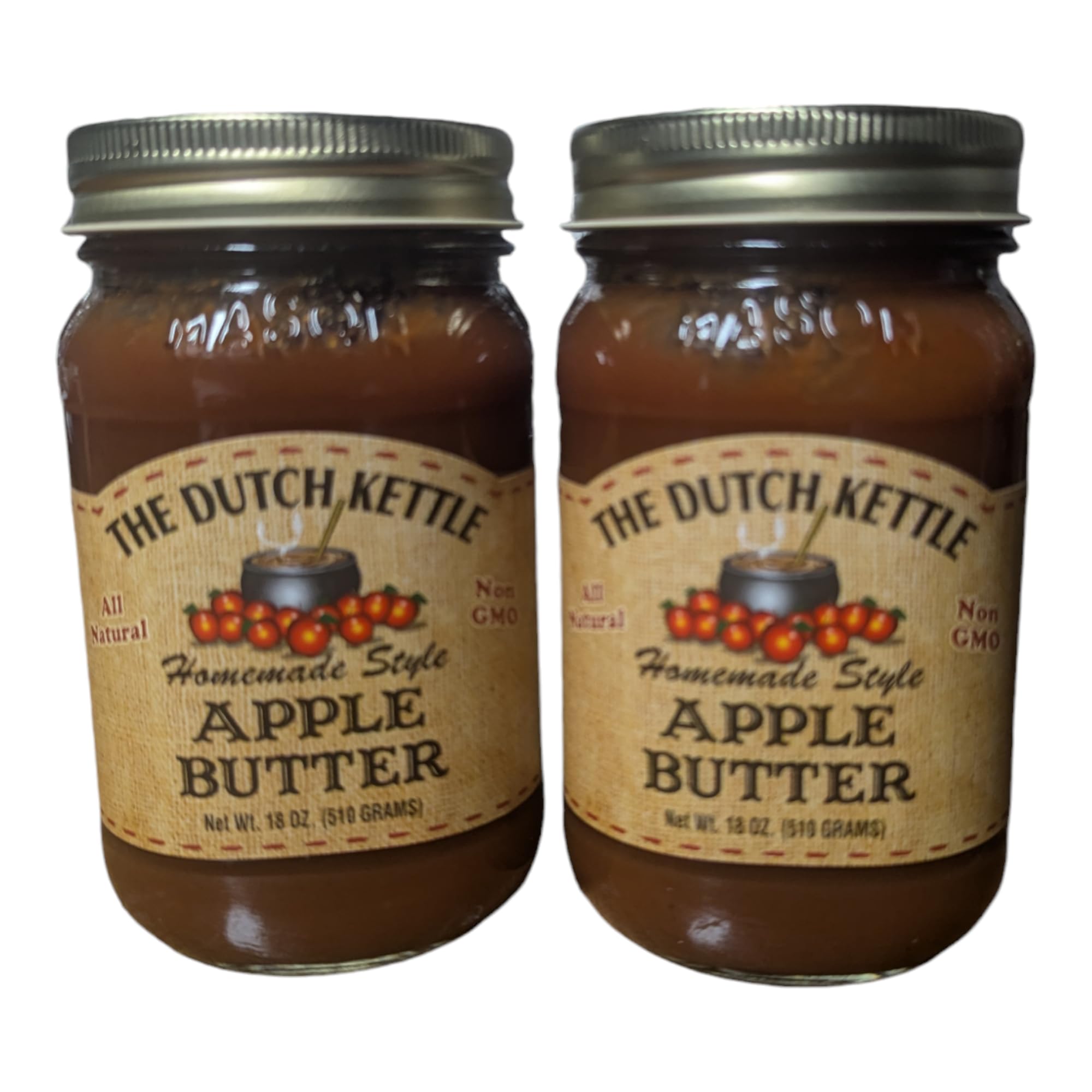 Dutch Kettle Amish Homemade Apple Butter - 2 Pack (18 oz Jars) - Non-GMO, Preservative-Free, Made with Fresh Apples - Traditional Recipe for Authentic Flavor - Perfect for Toast, Pancakes & Gift Giving