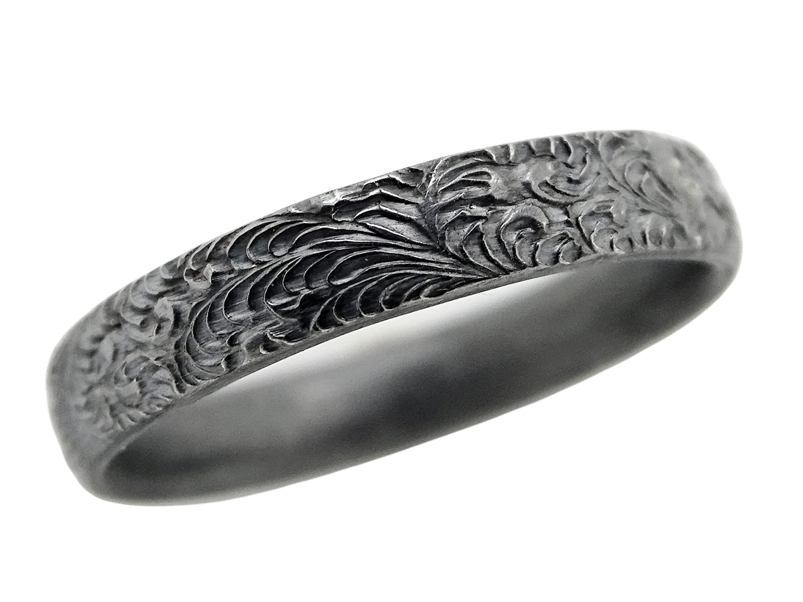 Intricate Pattern Silver Ring for Women - Black Eternity Stacking Ring, Wedding Band, Scroll Design - Unique Gift for Her - Perfect for Anniversaries, Engagements & Everyday Wear
