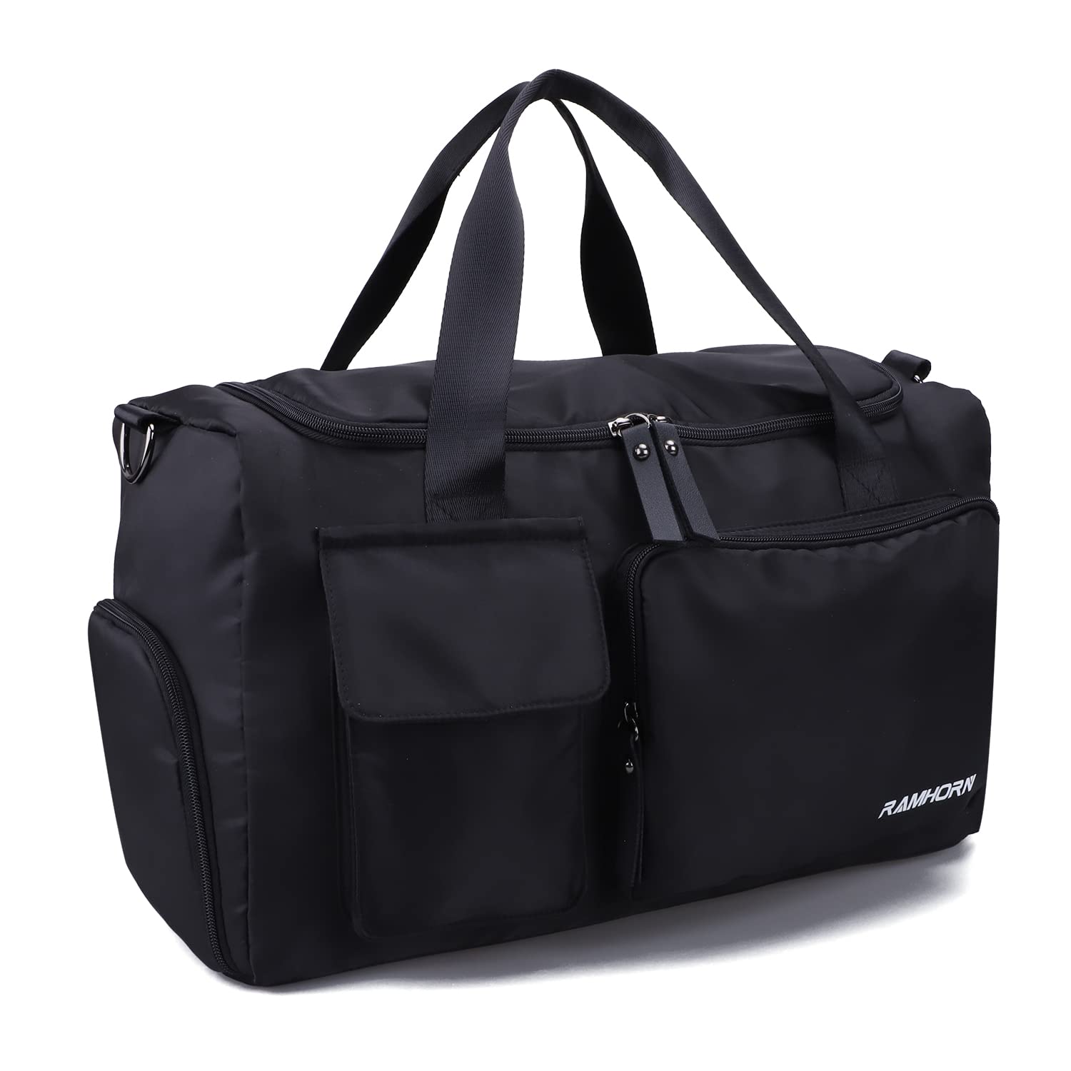 RAMHORN Waterproof Travel Duffel Bag - Gym & Sports Luggage with Wet Pocket & Shoe Compartment - Ideal for Weekend Trips, Workouts & Outdoor Adventures (Black)