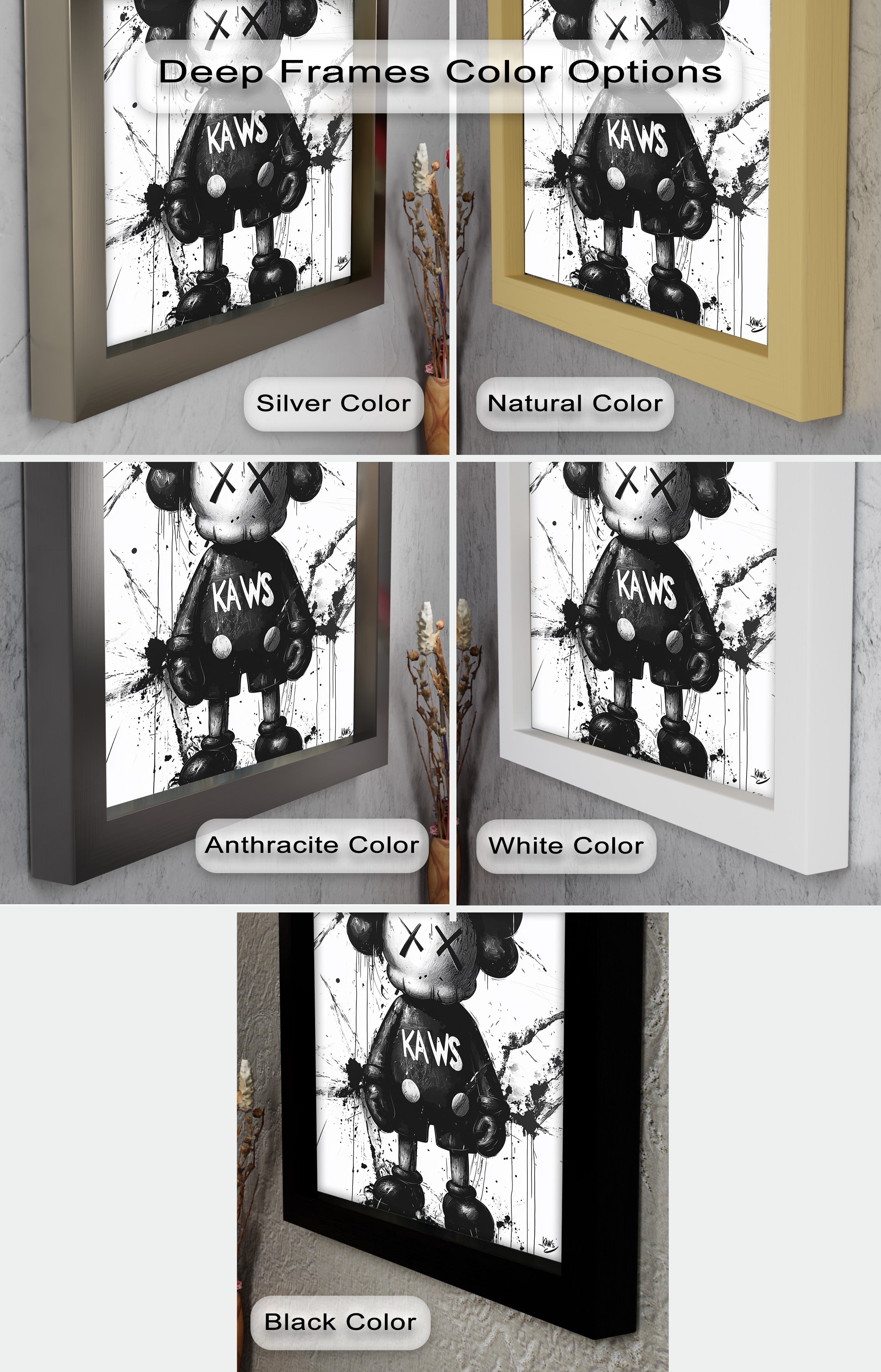 KAWS Graffiti Oil Painting - Black & White Figure Artwork for Home Decor & Gift Ideas | Modern Wall Art for Living Room, Bedroom & Office
