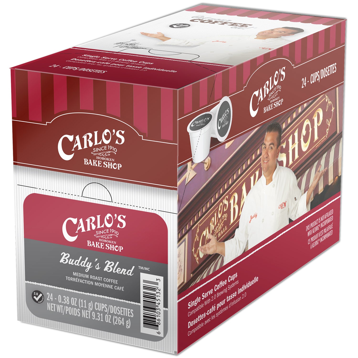 Carlo's Bake Shop Buddy's Blend Single Serve Coffee Pods - 24 Count Pack - Rich & Smooth Flavored Coffee for Keurig Brewers - Perfect for Office, Home & Morning Coffee Break