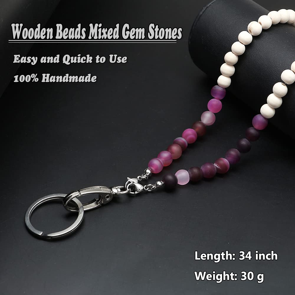 Wooden Beaded Lanyard for ID Badges & Keys - Natural Stone Necklace for Women - Office & Event Use