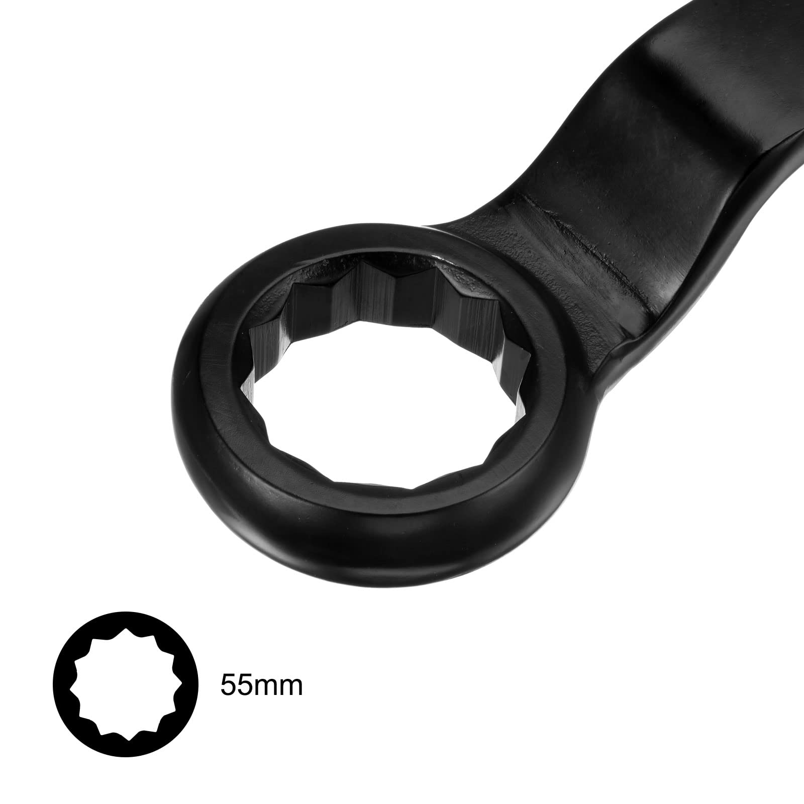 uxcell 55mm Offset Box End Ring Type Impact Wrench - High Tensile Steel Single Head Wrench Hand Tool with Extended Handle & Hanging Hole - Perfect for Automotive Repair, Machinery Maintenance & DIY Projects