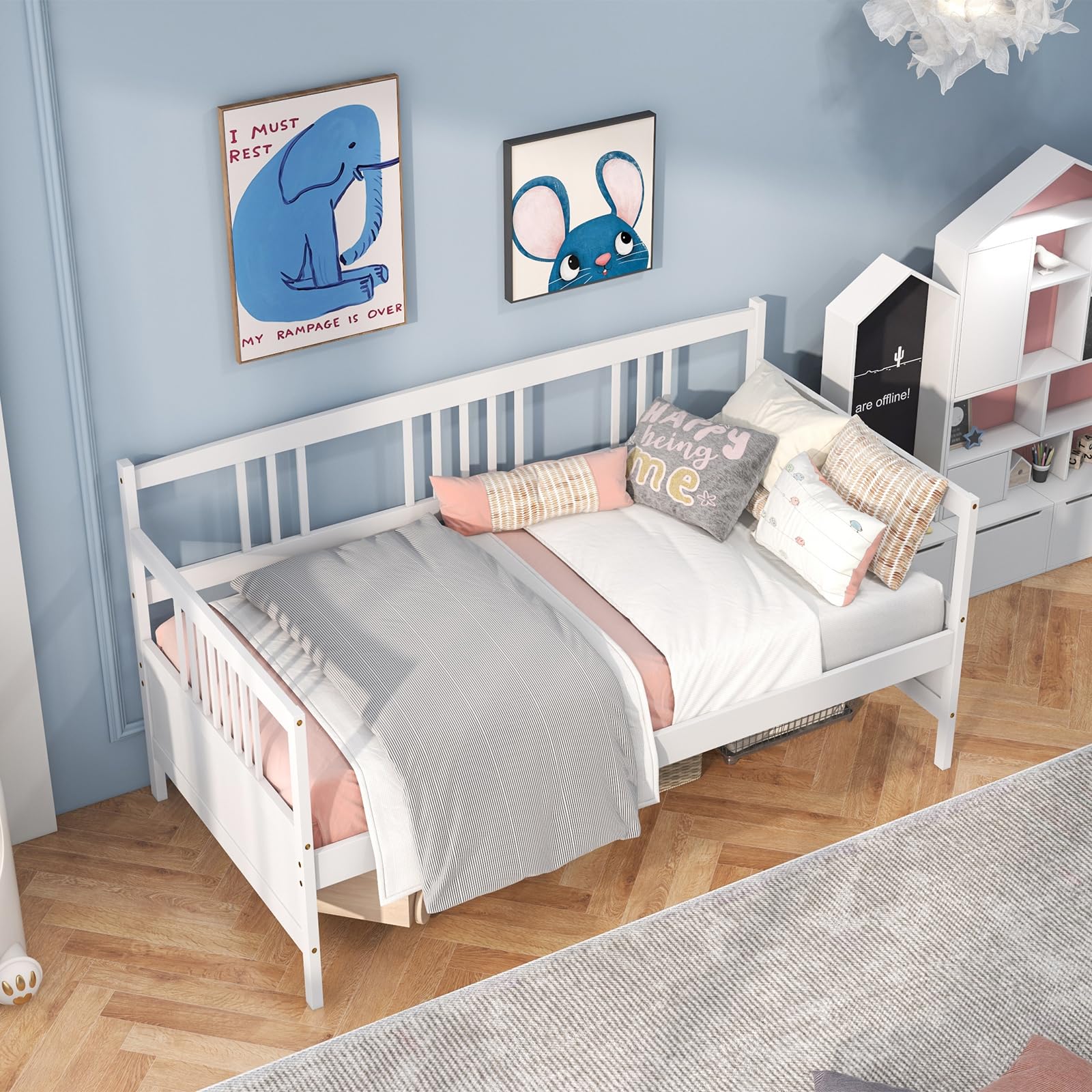 Giantex Twin Daybed Frame with Wooden Sofa Bed Design - Sturdy Wood Slat Support & Side Rails - No Box Spring Needed - Dual Use for Living Room & Bedroom - Perfect for Guest Beds, Small Spaces & Studio Apartments - White