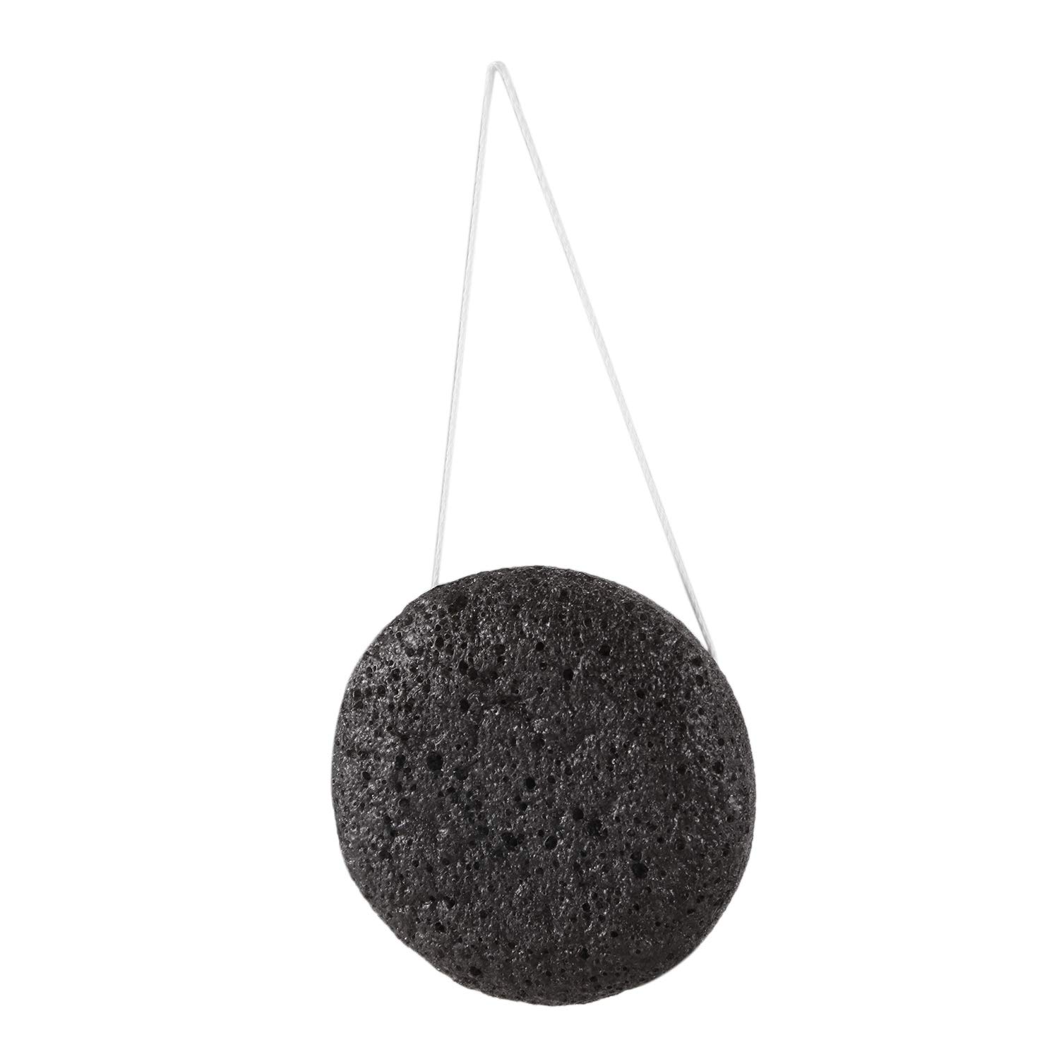 Organic Konjac Sponge for Face & Body - Natural Exfoliating Cleansing Puff, Konnyaku Jelly Fiber Wash Pad (Black) - Gentle Skin Care for Daily Cleansing & Makeup Removal