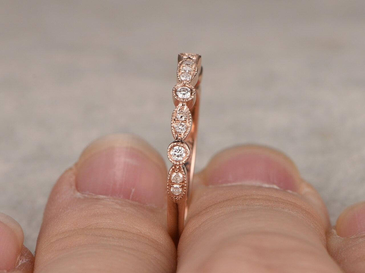 0.50 Carat Half Eternity Wedding Ring - 10k Rose Gold Twisted Curve Wedding Band for Women - Perfect for Engagement, Anniversary & Bridal Jewelry Gifts