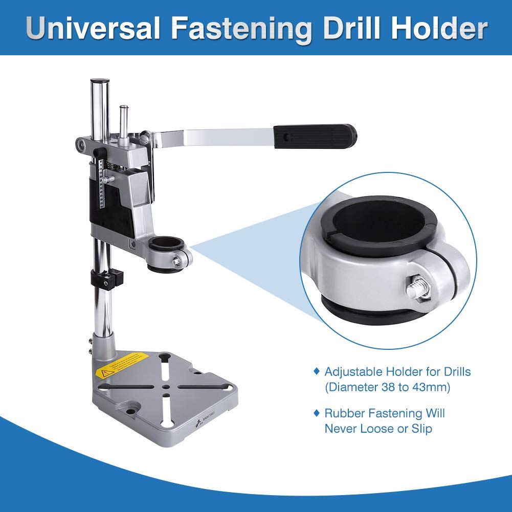 Universal Drill Press Stand for Hand Drills - Adjustable Bench Drill Press Holder with Heavy Duty Aluminum Base & Single Hole Design - Perfect for DIY Projects, Woodworking, Metalworking, and Workshop Repairs
