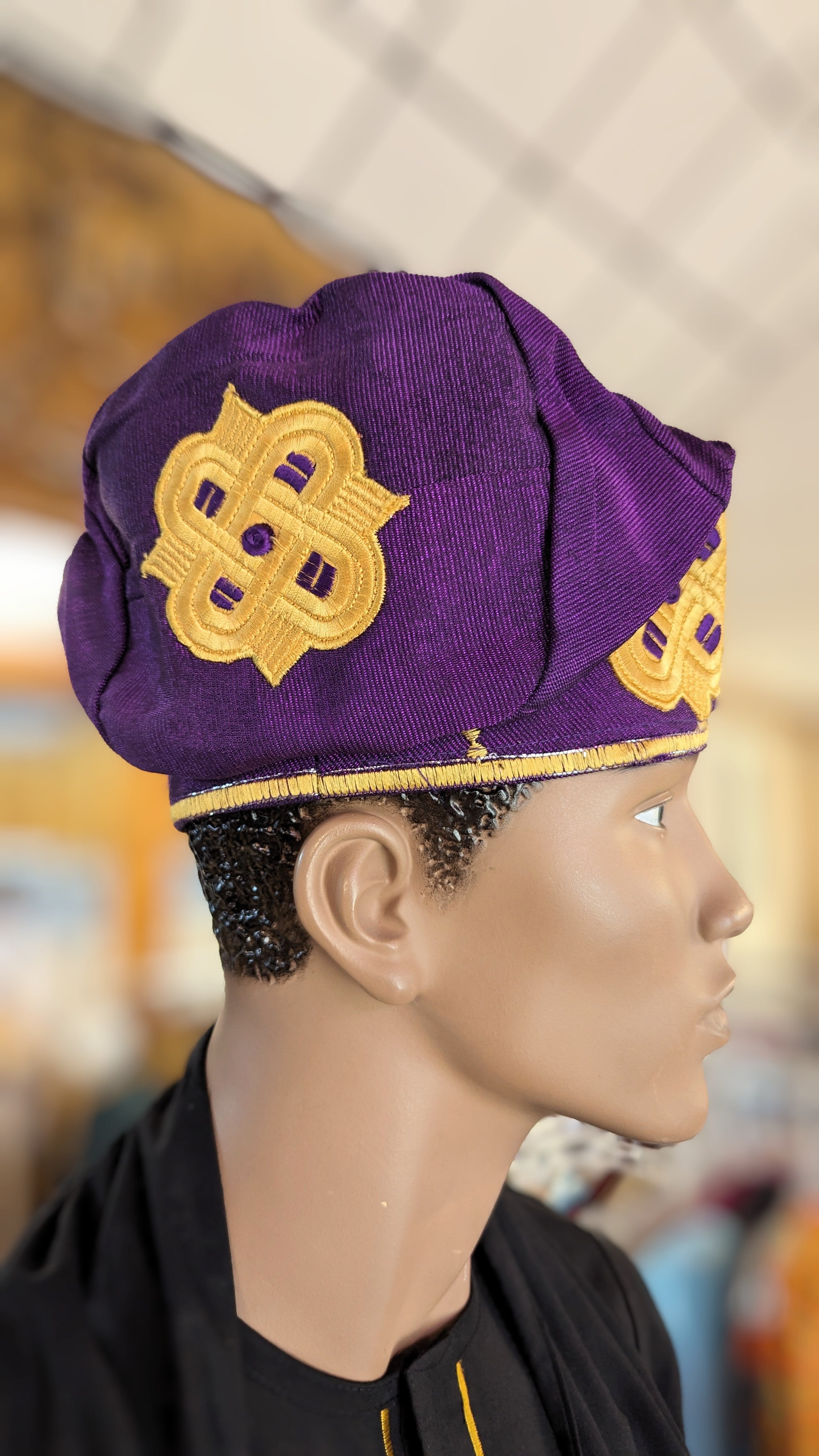 Dupsie's Eleburu African Aso Oke Fila Cap Kufi Hat for Men - Traditional Nigerian Yoruba Headwear for Weddings, Festivals & Cultural Events - DPAHPG5
