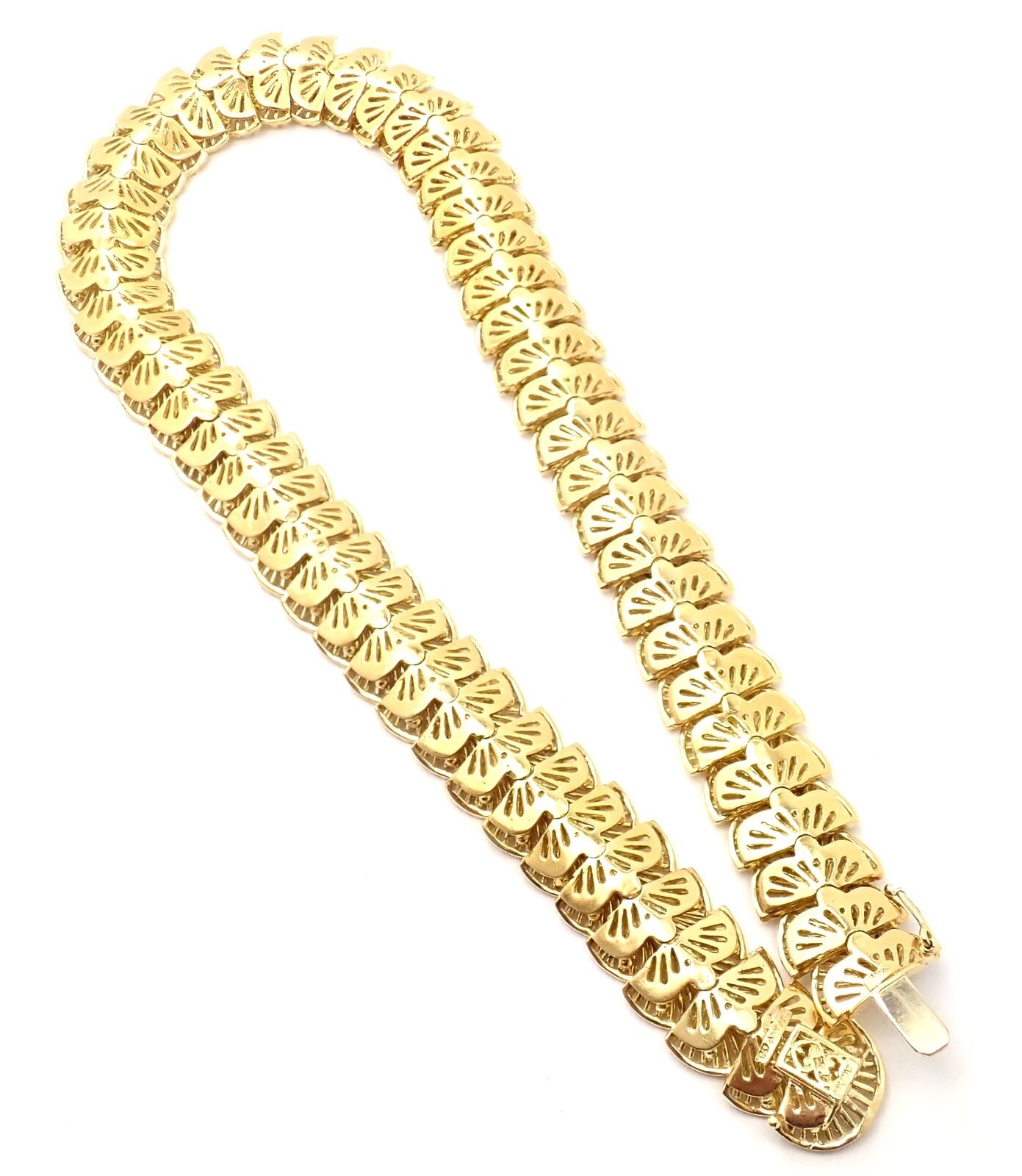 Authentic Vintage Tiffany & Co 18k Yellow Gold Fan Shell Link Necklace - Rare Luxury Jewelry for Women, Perfect Gift for Anniversary, Birthday & Special Occasions