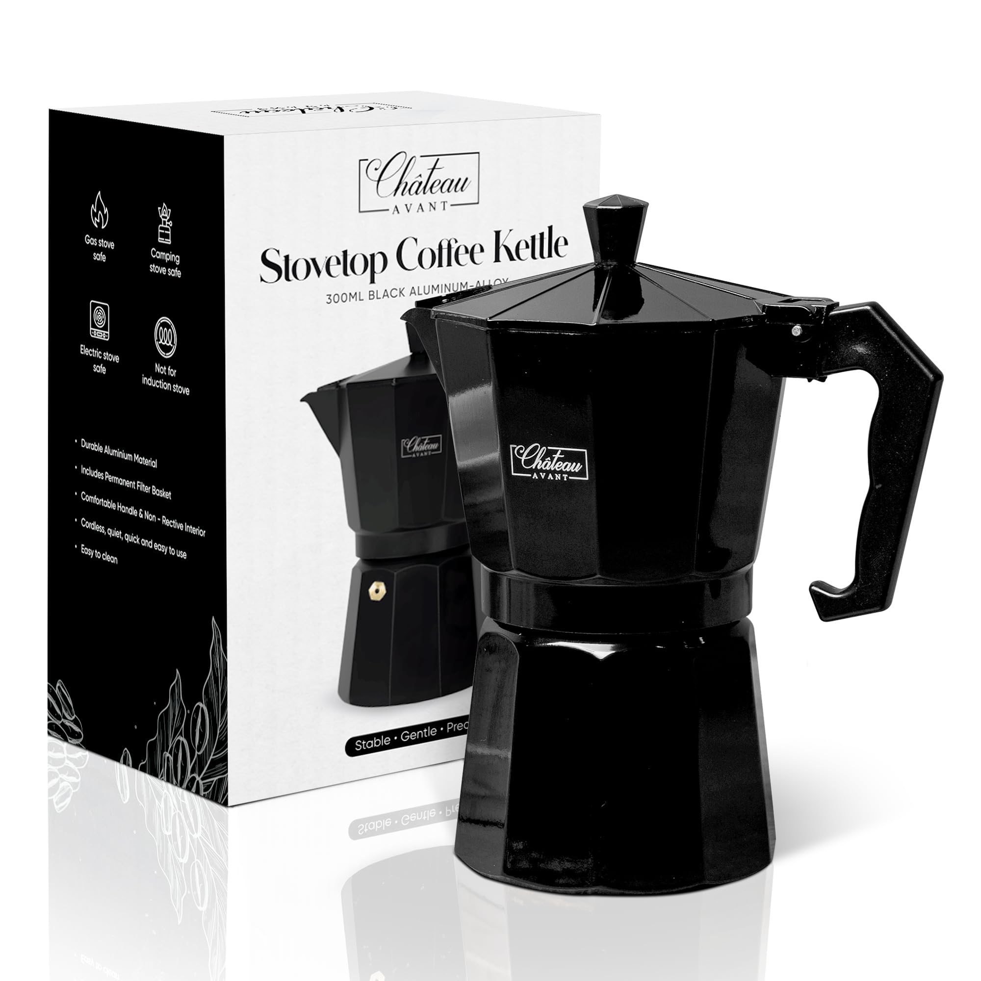 Stovetop Moka Espresso Coffee Maker - 10.6oz Aluminum Italian Coffee Pot for Rich Full-Body Brew - Perfect for Home, Office & Camping Use