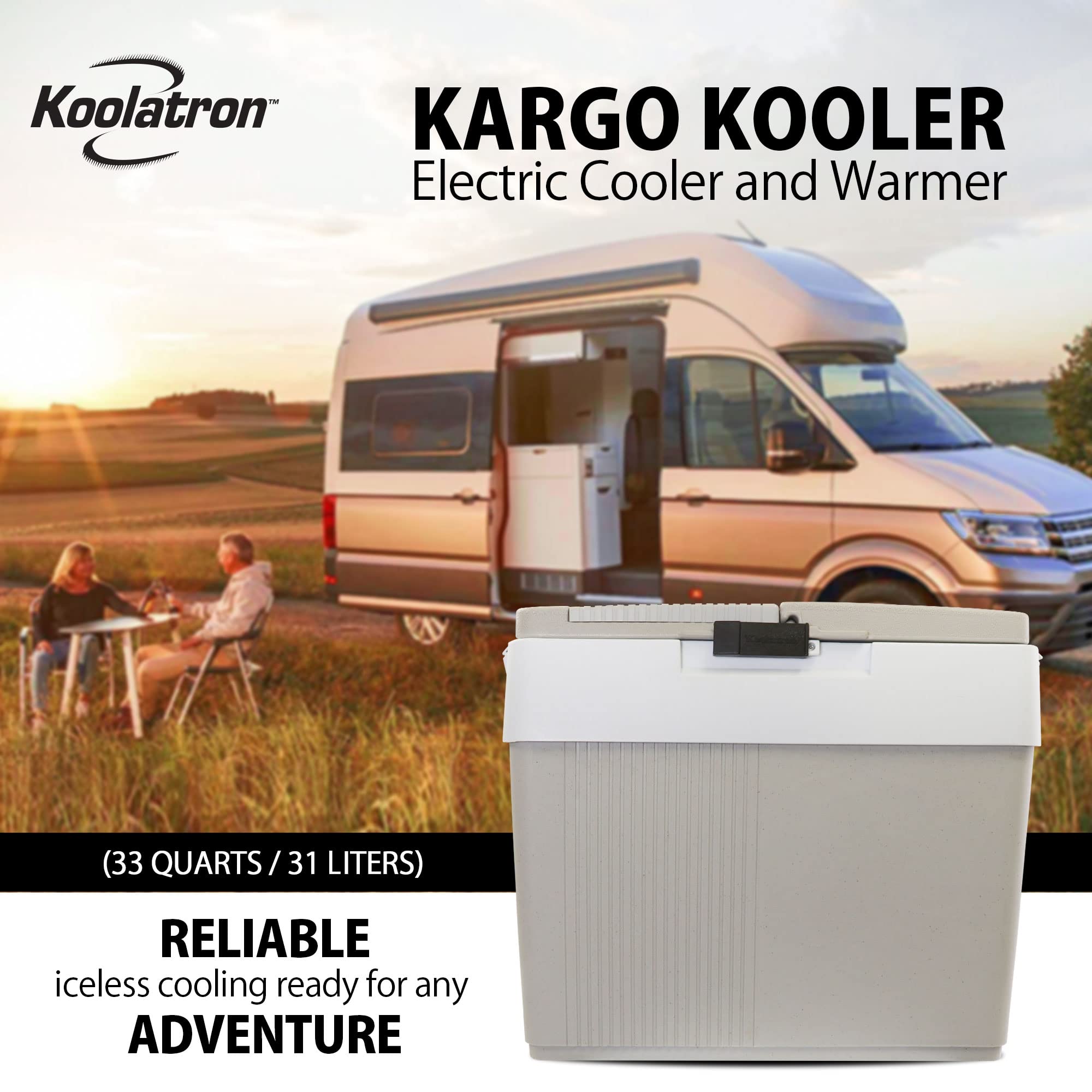 Koolatron 33 Quart Portable Electric Cooler & Warmer - 12V Car Refrigerator for Camping, Travel, Road Trips, Boats & Trucks | Insulated Hard-Sided Cooler for Food, Drinks & Lunch | Perfect for Outdoor Adventures, Picnics & Tailgating