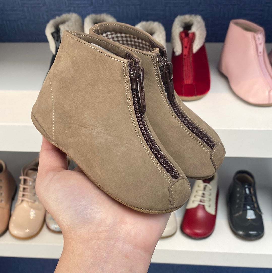 Pepe Taupe Nubuck Zipper Bootie - Women's Stylish Ankle Boots for Fall & Winter | Comfortable Casual & Office Wear