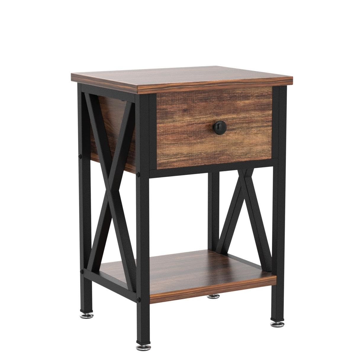 VECELO Modern Nightstands Set of 2 - Industrial Metal Frame Bedside Tables with Drawer & Storage Shelf for Bedroom & Living Room - Perfect for Small Spaces, Apartment Furniture & Home Decor