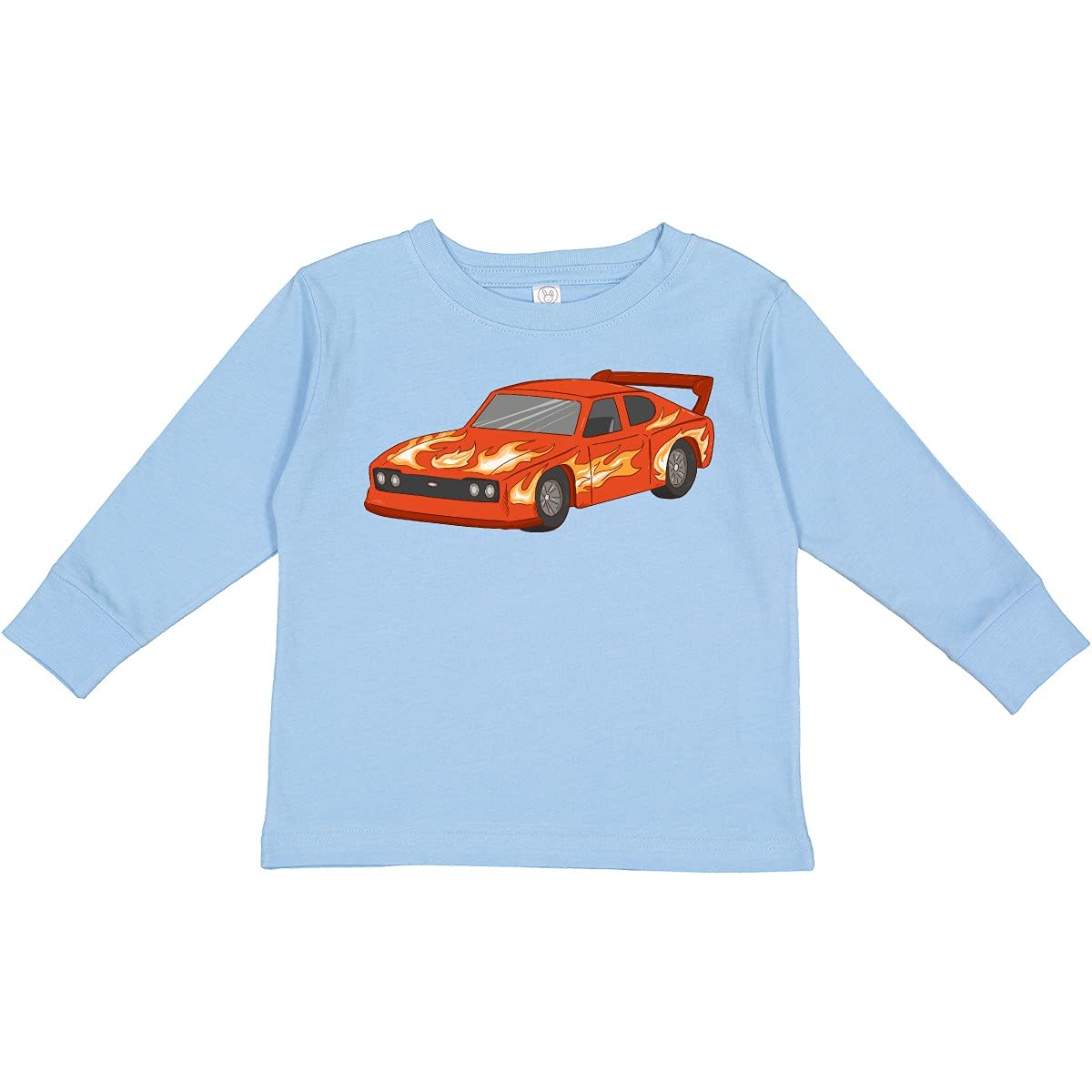 Inktastic Red Flames Race Car Toddler Long Sleeve T-Shirt - Comfortable Cotton Tee for Boys, Kids Graphic Tops for Racing Fans, Birthday Gifts & Casual Wear