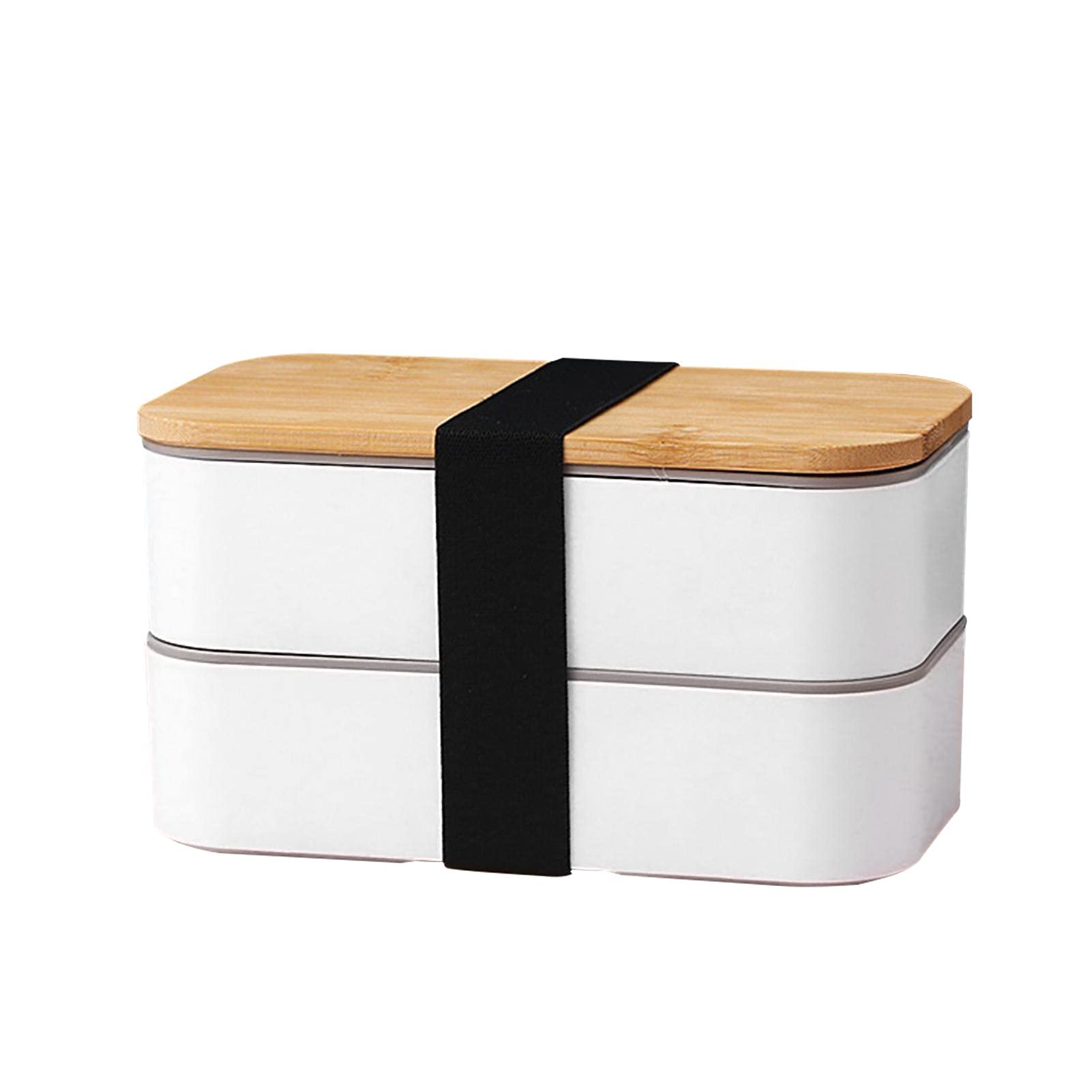2-Tier Bento Lunch Box with Wooden Lid - Microwave & Dishwasher Safe Food Container for Adults, Kids & Students (7.28x3.94x4.02 inches) - Perfect for Office, School, Picnics & Meal Prep