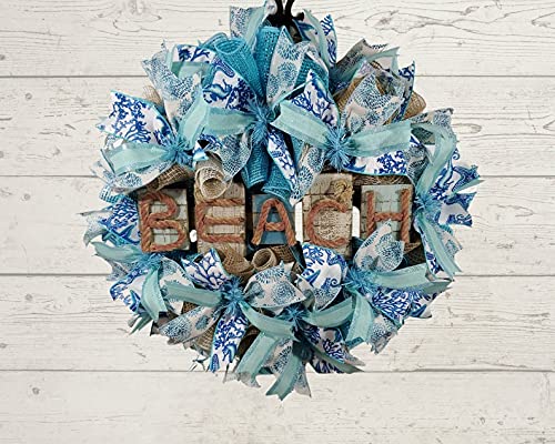 Beautiful Beach Wreath for Front Door Decor - Summer Welcome Wreath for Porch, Outdoor Spring & Summer Decor - Perfect for Coastal Homes, Beach Houses & Patio Entryways