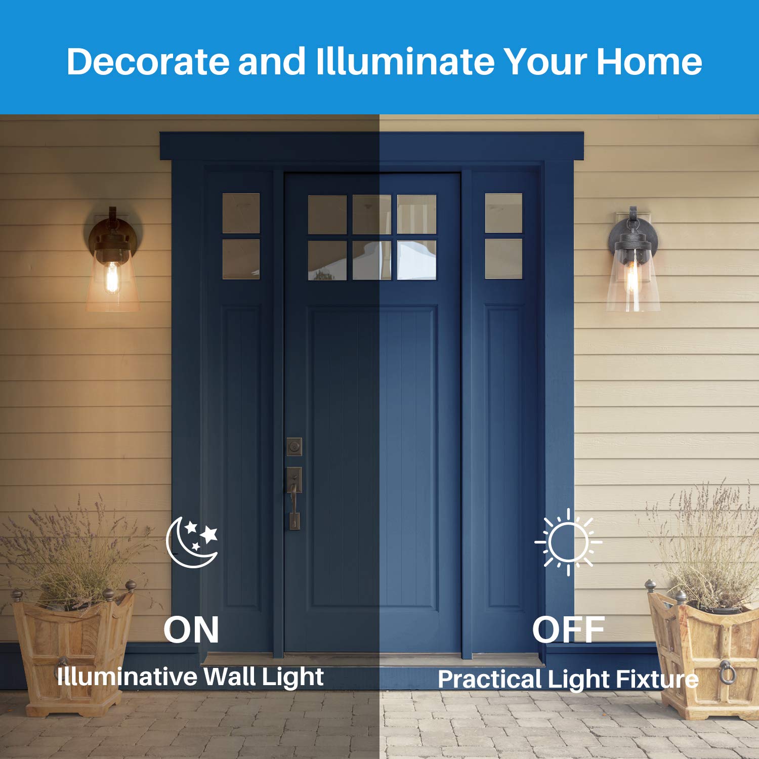 2 Pack LOG BARN Outdoor Wall Sconce Lights - Antique Silver Finish with Clear Glass, Wall Mount Porch Lighting Fixtures for House, Garden, Patio, Deck, and Entryway