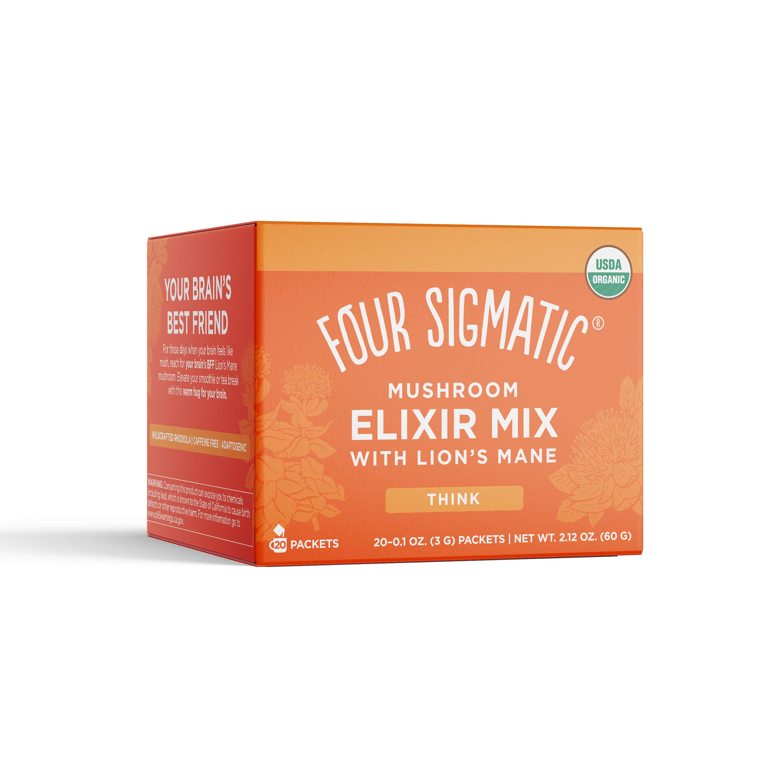 Four Sigmatic Organic Lion's Mane Mushroom Coffee Powder - Brain Boosting Mushroom Elixir for Focus & Memory - Perfect for Morning Energy & Work Productivity