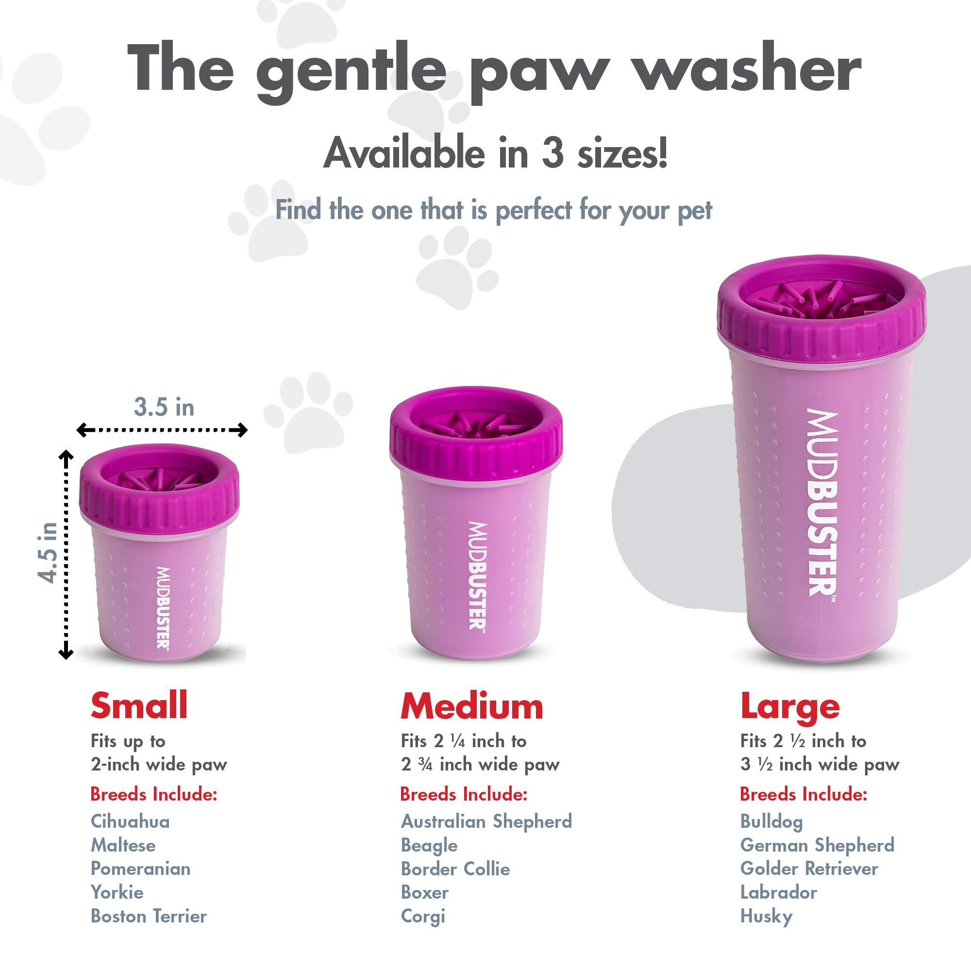 Dexas MudBuster Portable Dog Paw Cleaner - Small Fuchsia Pet Grooming Tool for Dirty Paws | Perfect for Hiking, Walking & Outdoor Adventures