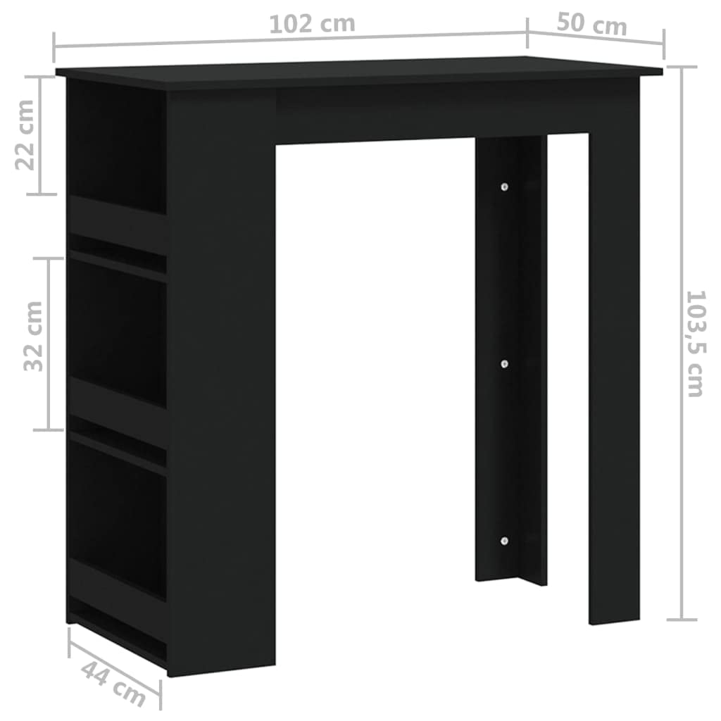Black Engineered Wood Bar Table with Storage Rack - 40.2