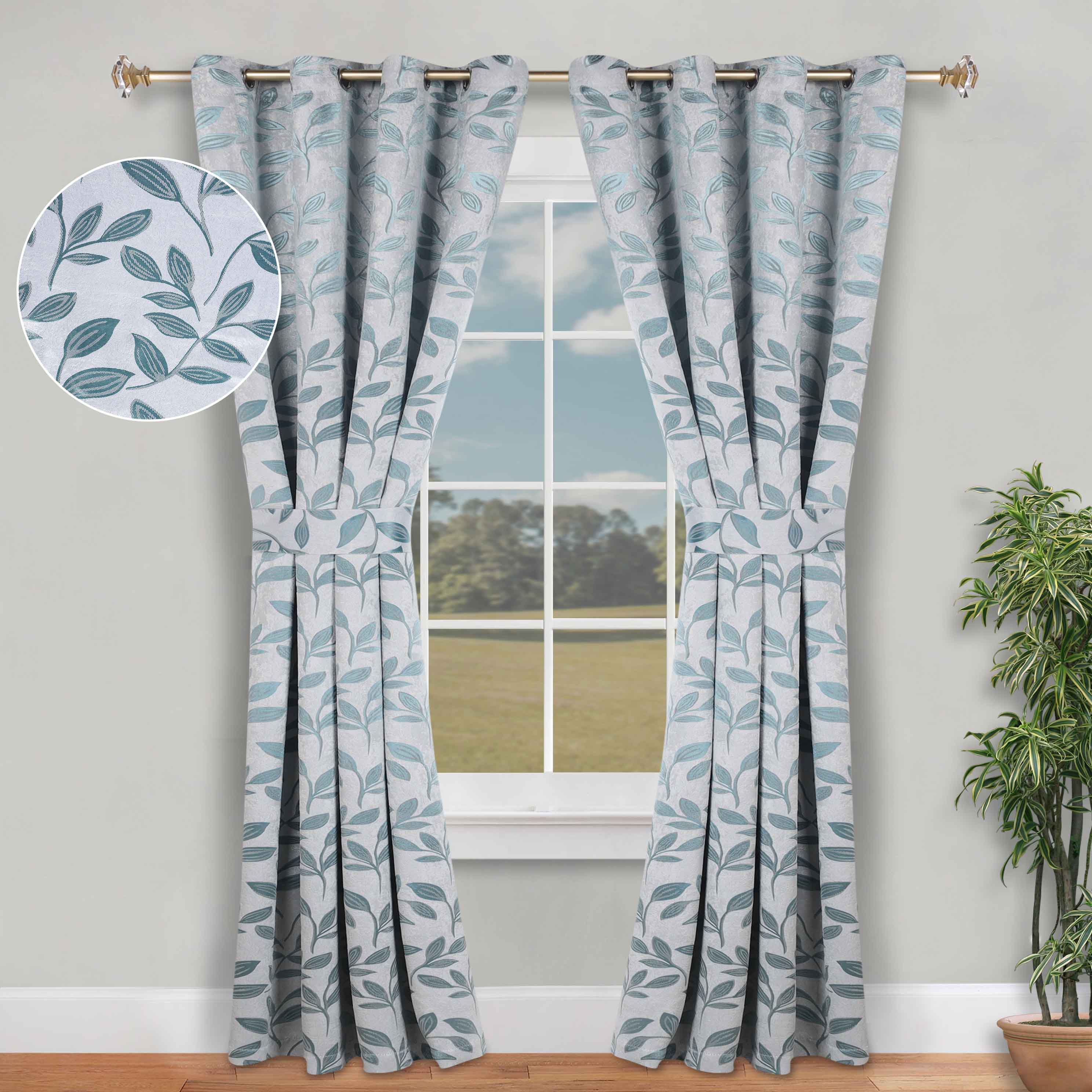 Blackout Curtains for Bedroom - Set of 2 Panels, 100% Room Darkening Thermal Insulated Drapes with Leaves Pattern - Perfect for Nursery, Home Theater & Light Sleepers