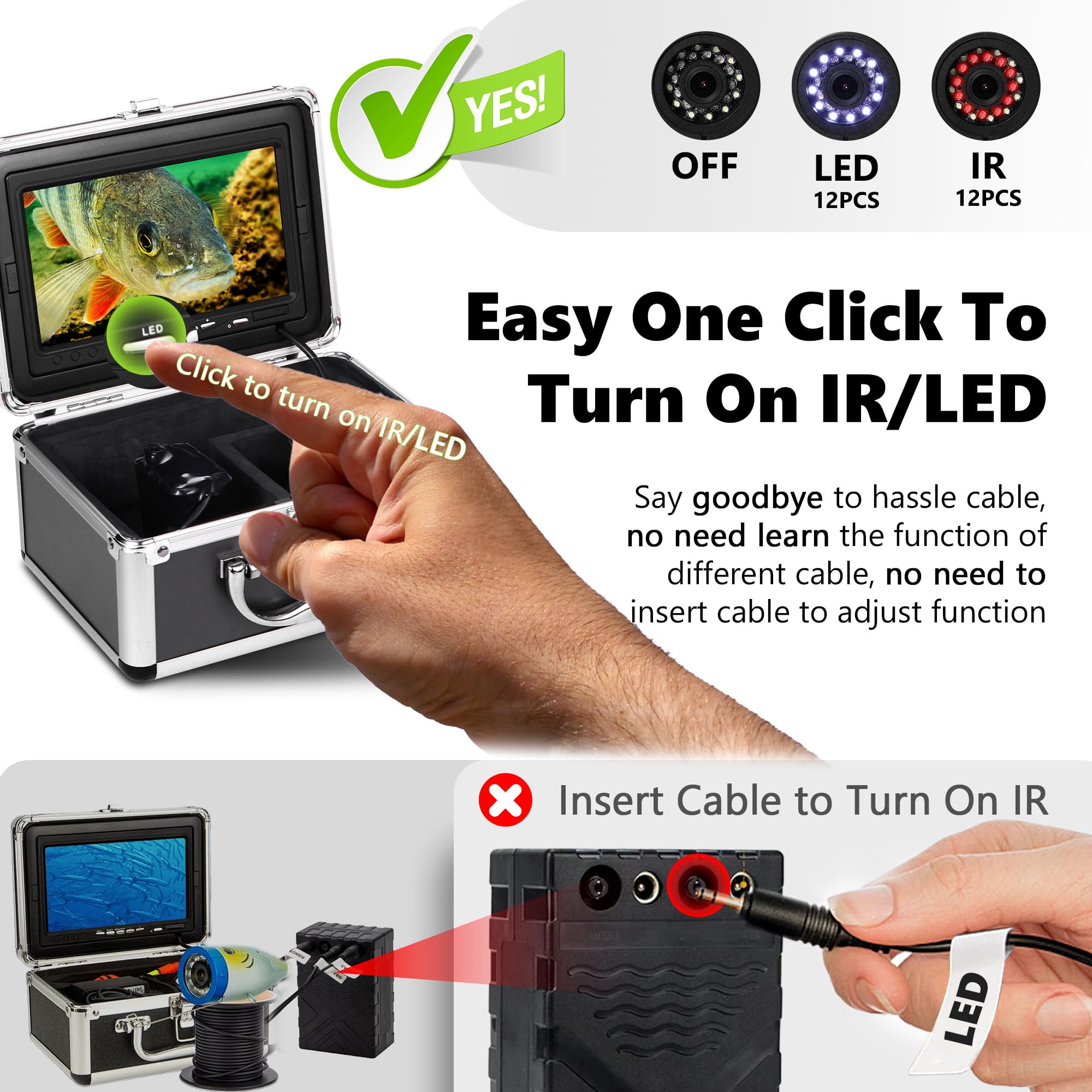 Underwater Fishing Camera HD 720P with DVR & 32GB Card - 7'' Ice Fishing Monitor, Fish Finder with 12 IR & 12 LED Lights, 4500mAh Battery, 50ft Cable - Perfect for Ice Fishing, Underwater Exploration & Marine Observation - Great Gift for Anglers & Outdoor Enthusiasts
