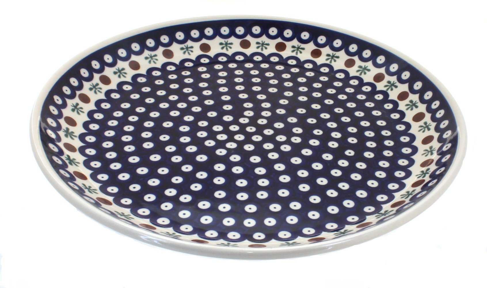 Blue Rose Polish Pottery Large Round Platter - Handmade Ceramic Serving Dish for Dining, Entertaining & Home Decor