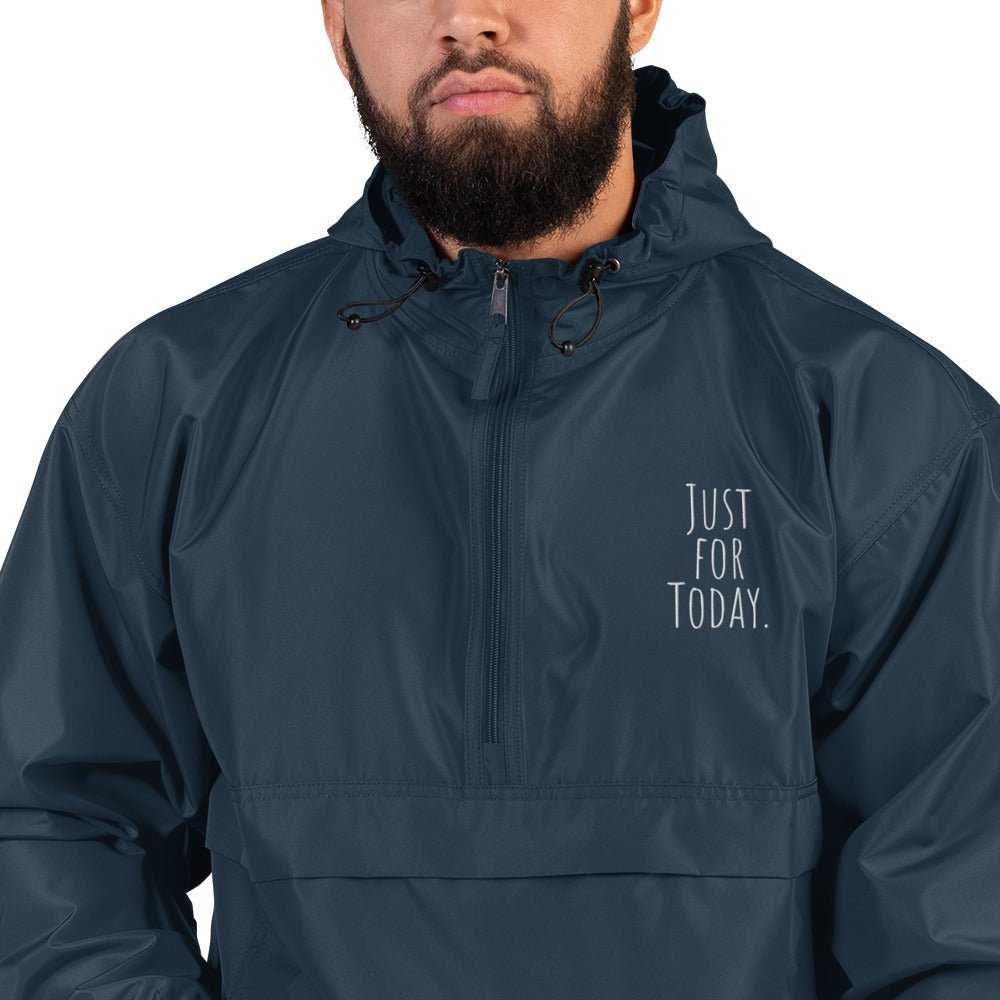Just for Today Embroidered Packable Jacket - Lightweight Travel Windbreaker for Women & Men - Perfect for Yoga, Meditation & Outdoor Activities
