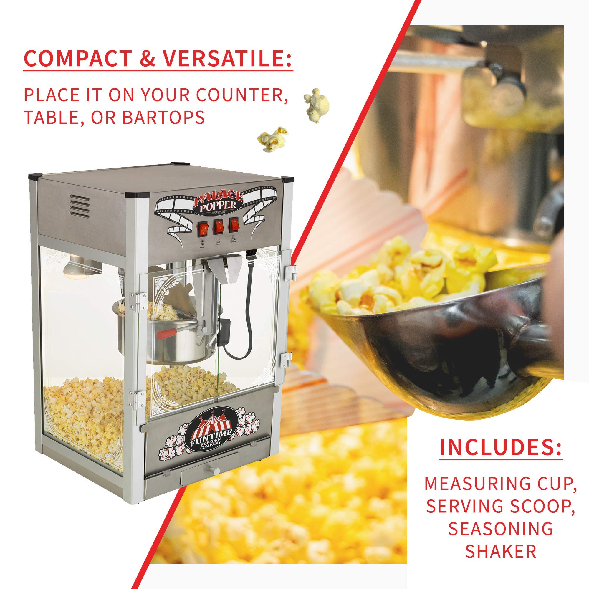 Funtime Palace 16 OZ Commercial Popcorn Popper Machine - FT1626PP | Bar Style Popcorn Maker for Movie Theaters, Carnivals & Home Use