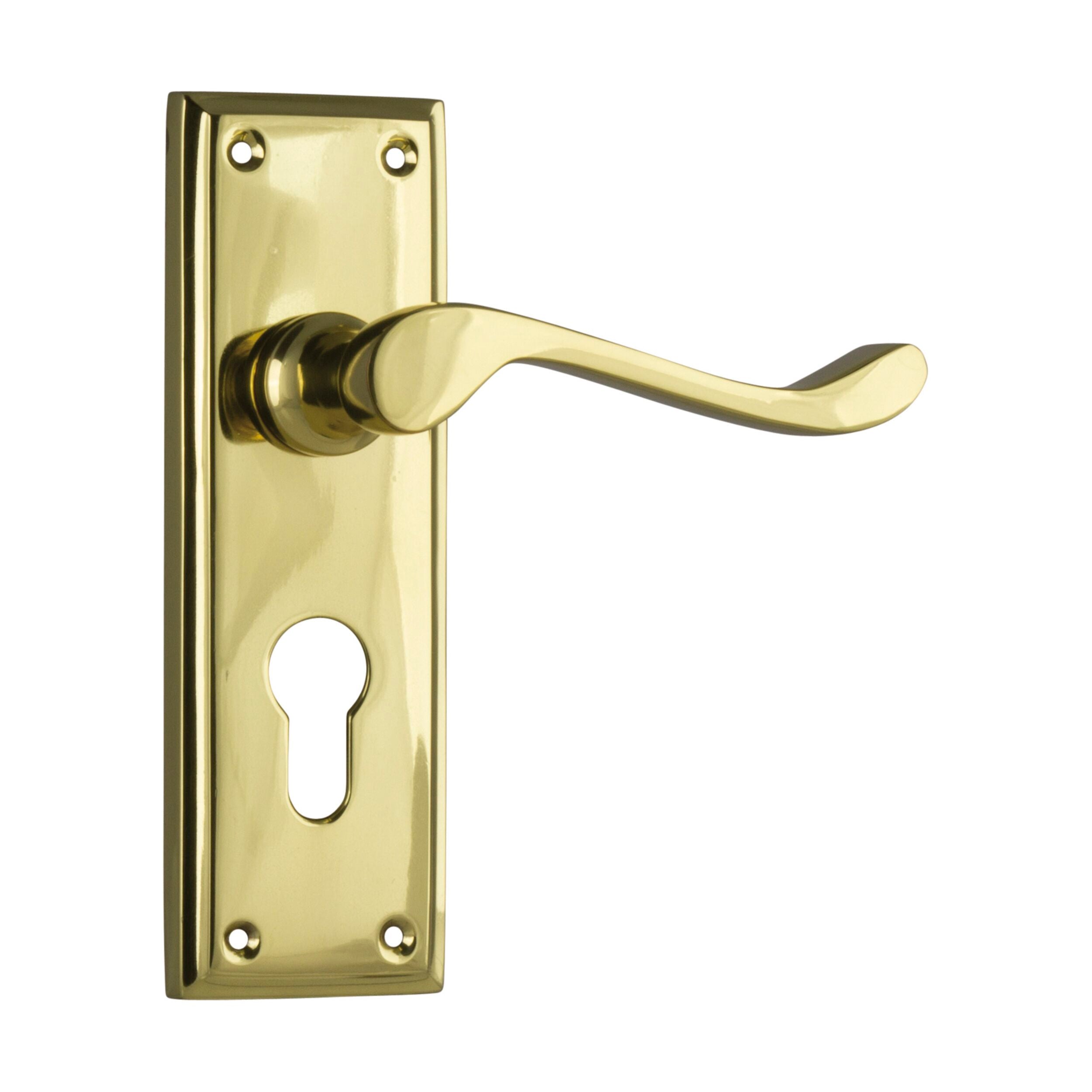 1076E Door Lever Camden Euro Pair in Polished Brass - H152xW50xP60mm - Perfect for Interior Doors, Bedrooms, and Offices - Durable & Stylish Hardware
