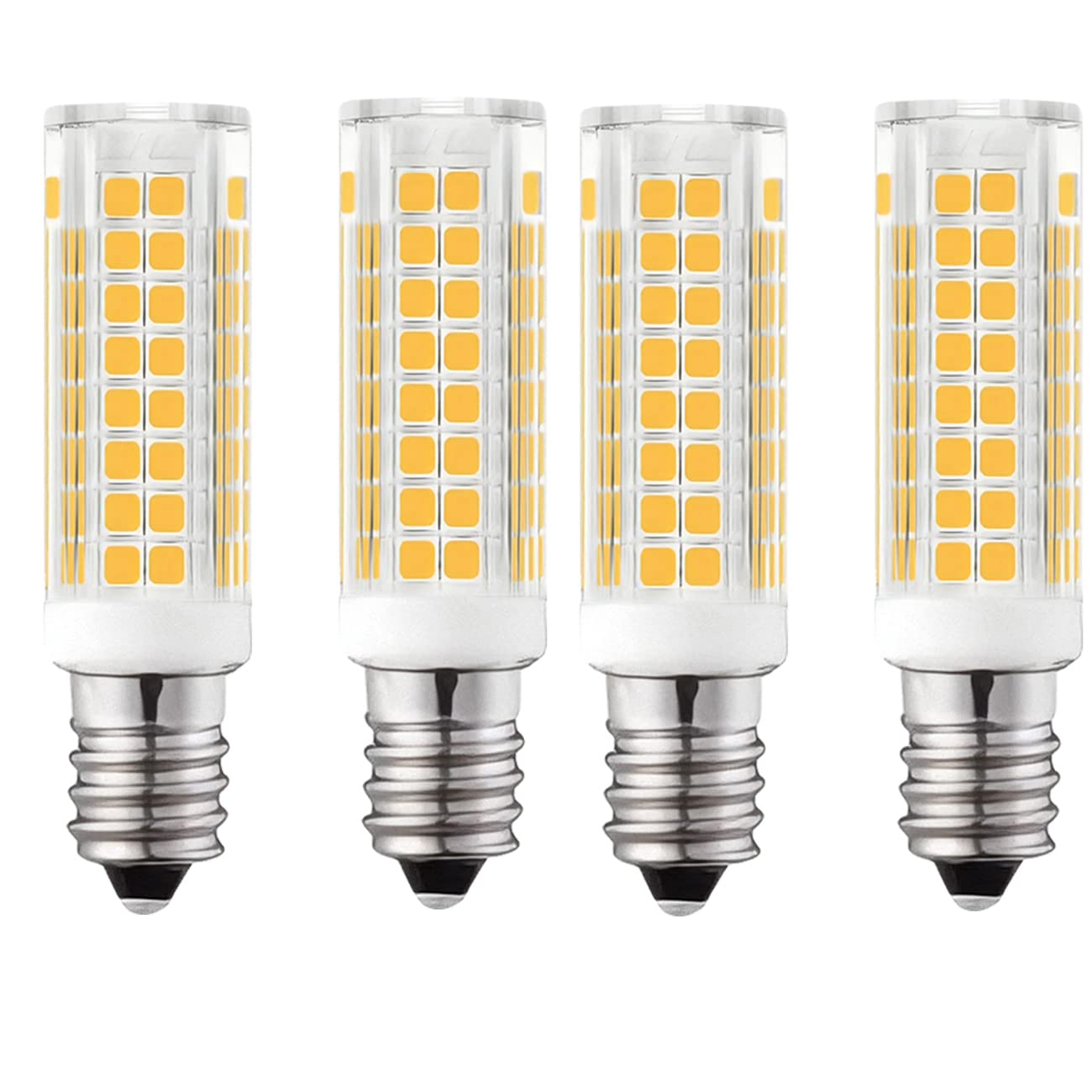 HUIMEIIA E14 LED Bulb 7W (4 Pack) - AC 110V-120V, Equivalent to 70W, Warm White Light for Chandeliers, Ceiling Fans, Pendant Lights & Range Hoods - Perfect for Kitchen, Dining Room & Bedroom Lighting