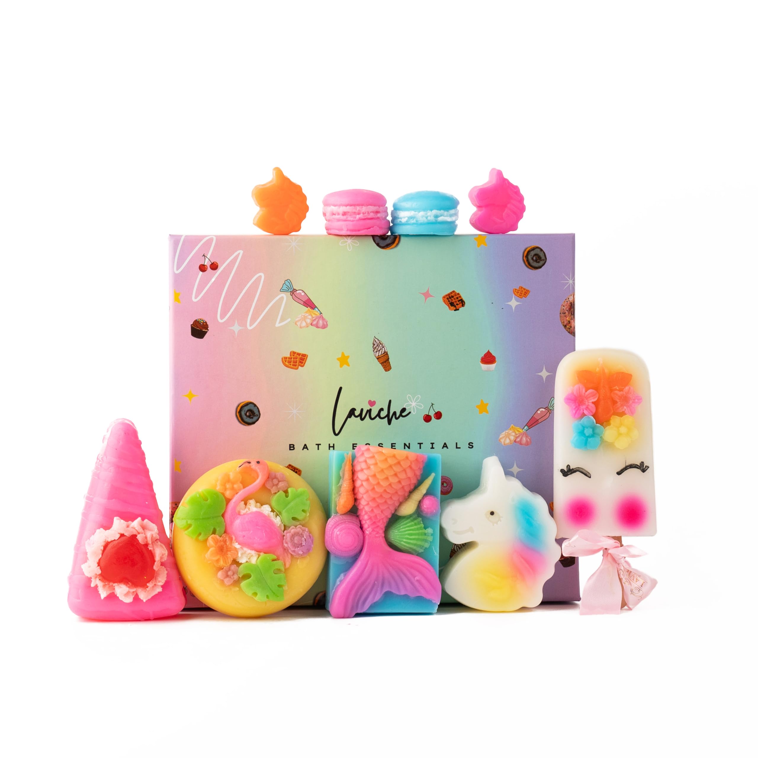 Luxury Handmade Soap Gift Set - 8-Piece Christmas Bath Collection with Mermaid, Unicorn & Macaron Soaps | Perfect for Holiday Gifts, Self-Care & Spa Day