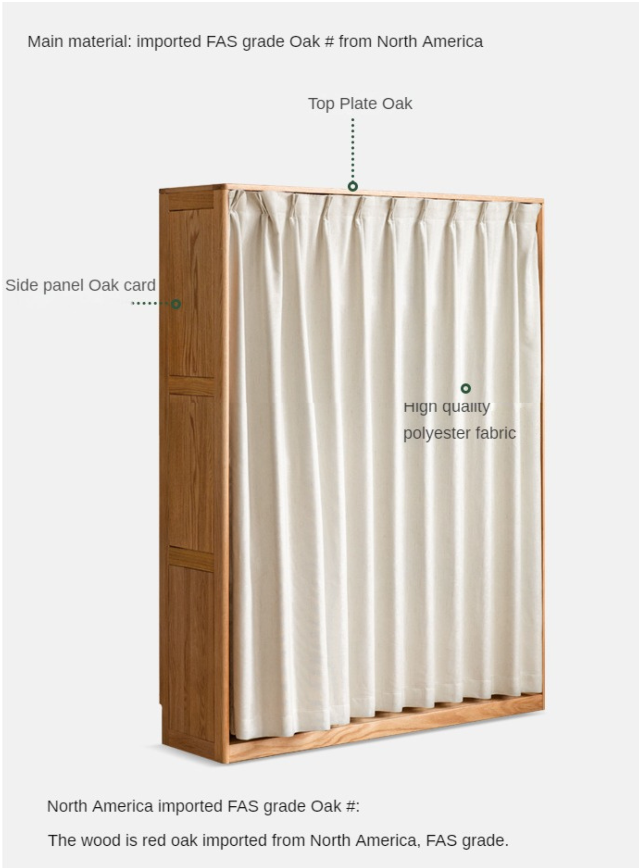Solid Oak Wood Wardrobe with Thin Fabric Curtain - Stylish Closet Organizer for Bedroom, Living Room & Dorm Storage