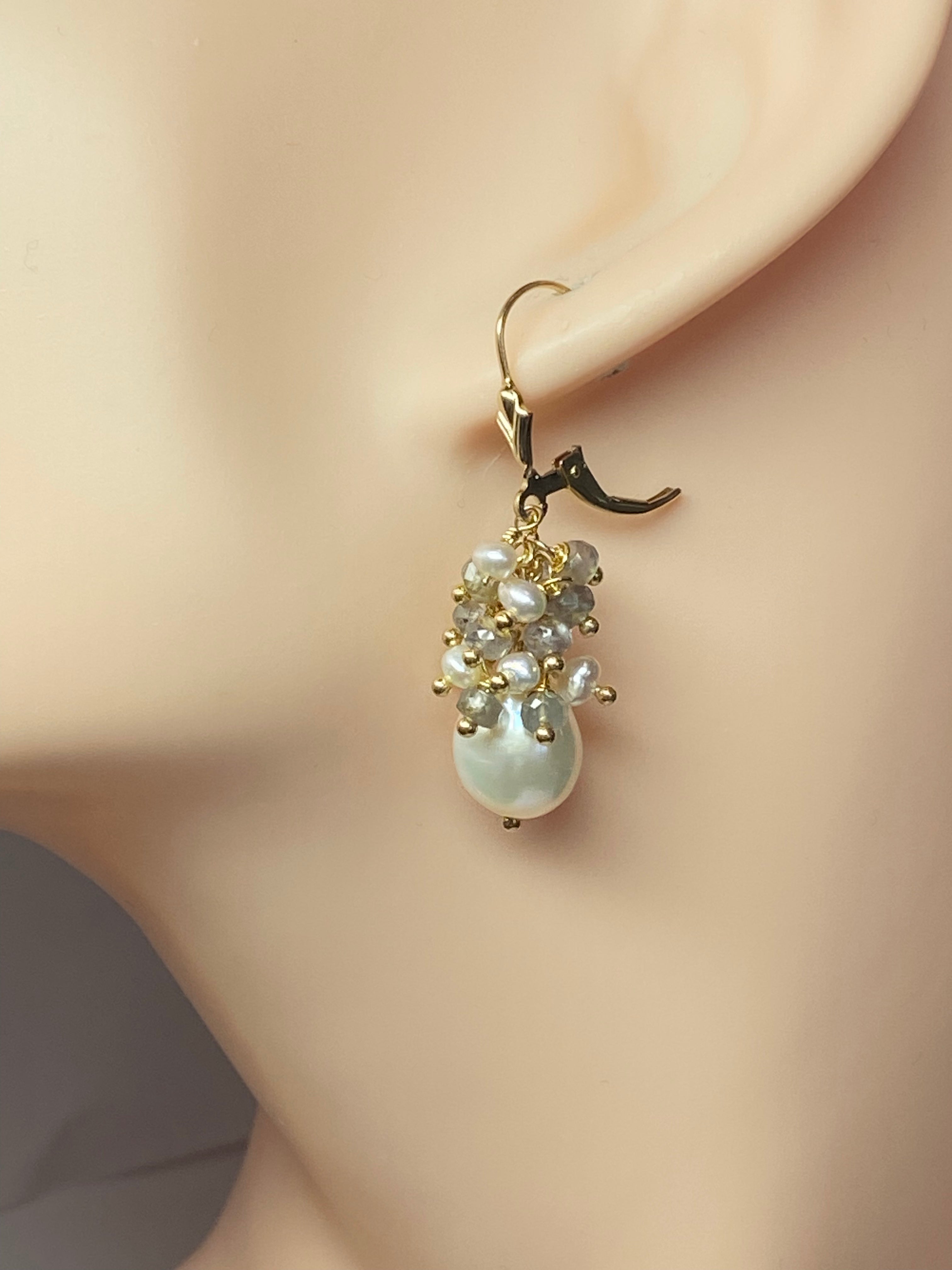 Elegant Sapphire & Gemstone Cluster Pearl Earrings for Women | Handmade Jewelry for Weddings, Parties & Special Occasions