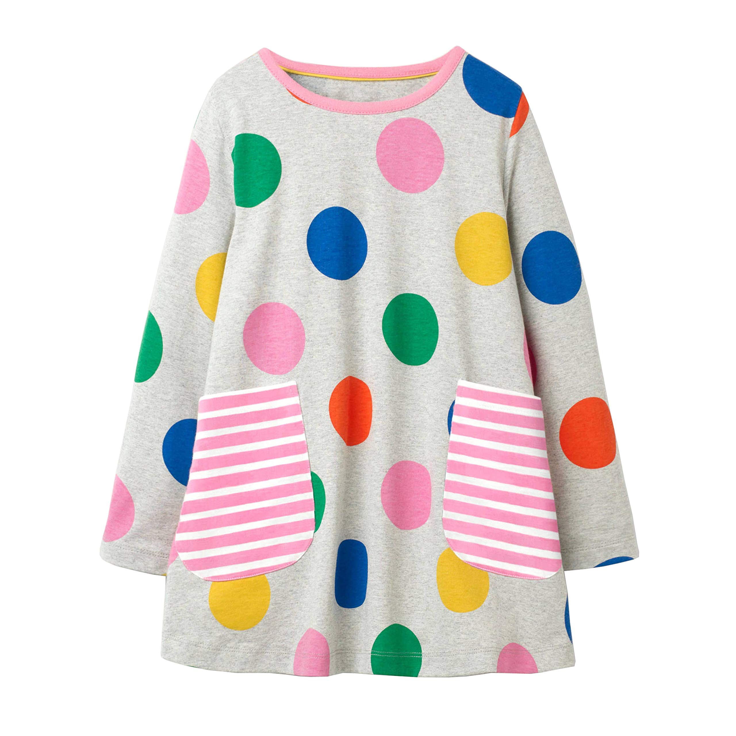 FreeLu Girls' Cotton Casual Long Sleeve Party Dress with Cartoon Print - Special Occasion Outfit for Birthday, Holiday & Family Gatherings