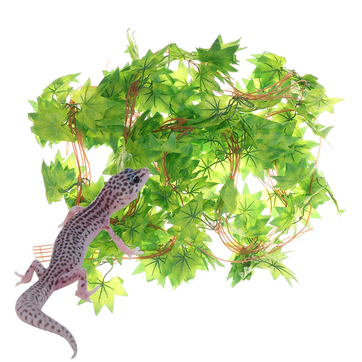 POPETPOP Artificial Green Maple Vine Plant - Realistic Plastic Leaves Hanging Decor for Reptile Habitat, Terrarium, Vivarium & Home Garden Decoration
