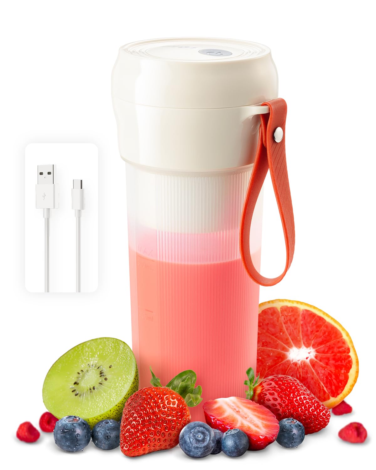 Portable Blender for Shakes & Smoothies - 10.5Oz BPA-Free Mini Blender with 30W Motor, Rechargeable Cordless Personal Blender for Kitchen, Gym, Travel & Office - Cream White | Perfect for Healthy Drinks, Protein Shakes & On-the-Go Blending