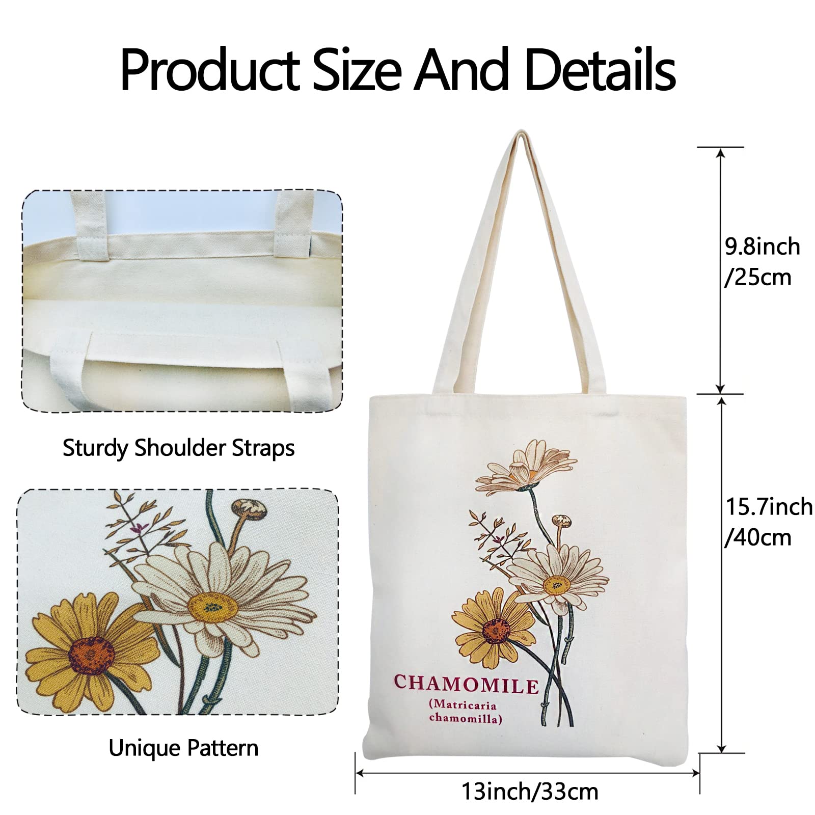 Stylish Floral Canvas Tote Bag for Women - Reusable Grocery Shopping Bag with Cute Cat Design - Perfect for Teachers, Beach Trips & Farmers Market