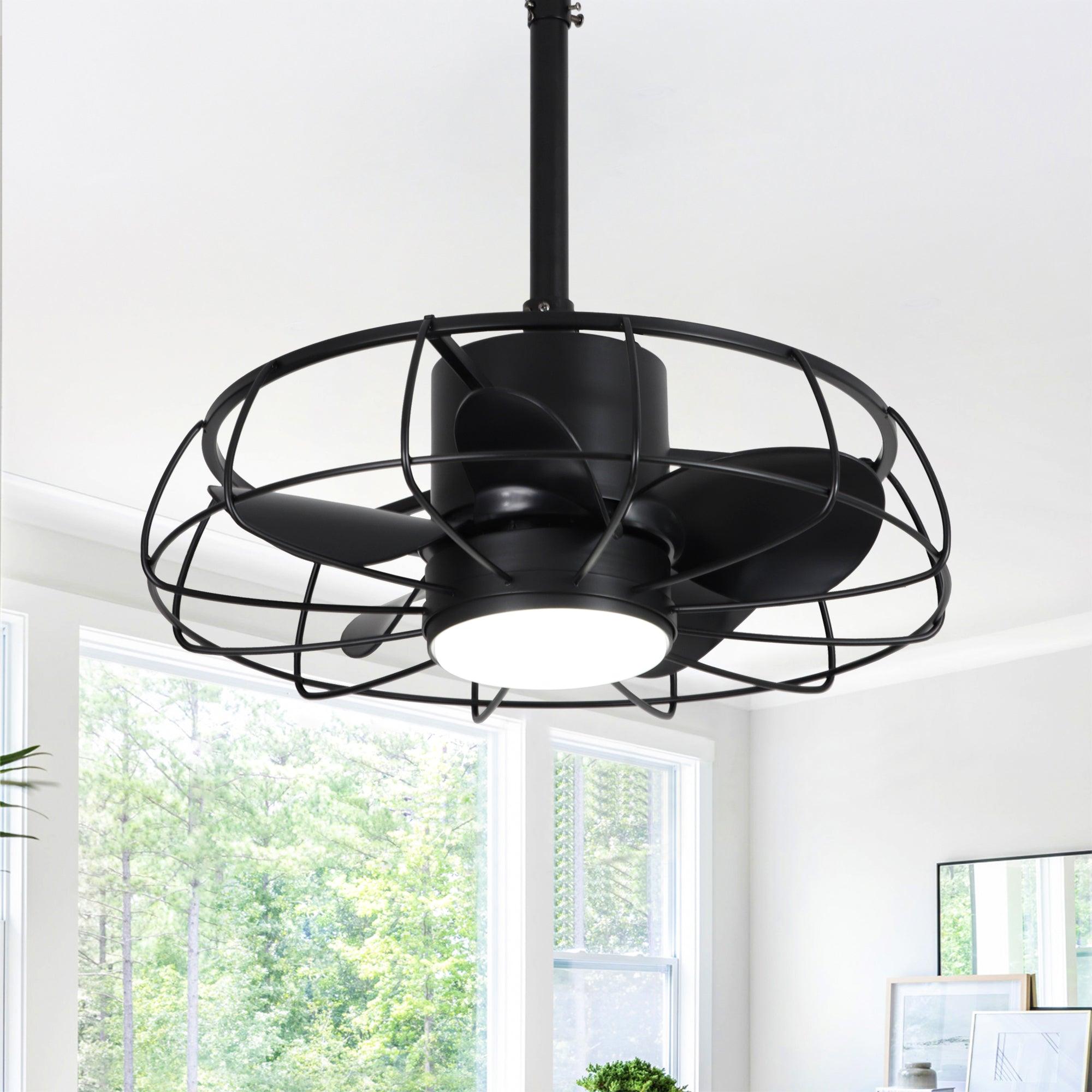 20 Inch Vistula Outdoor Ceiling Fan with Light - Black Industrial Style, DC Motor, Hanging Buckle Downrod - Perfect for Patio, Deck, and Covered Porch Cooling