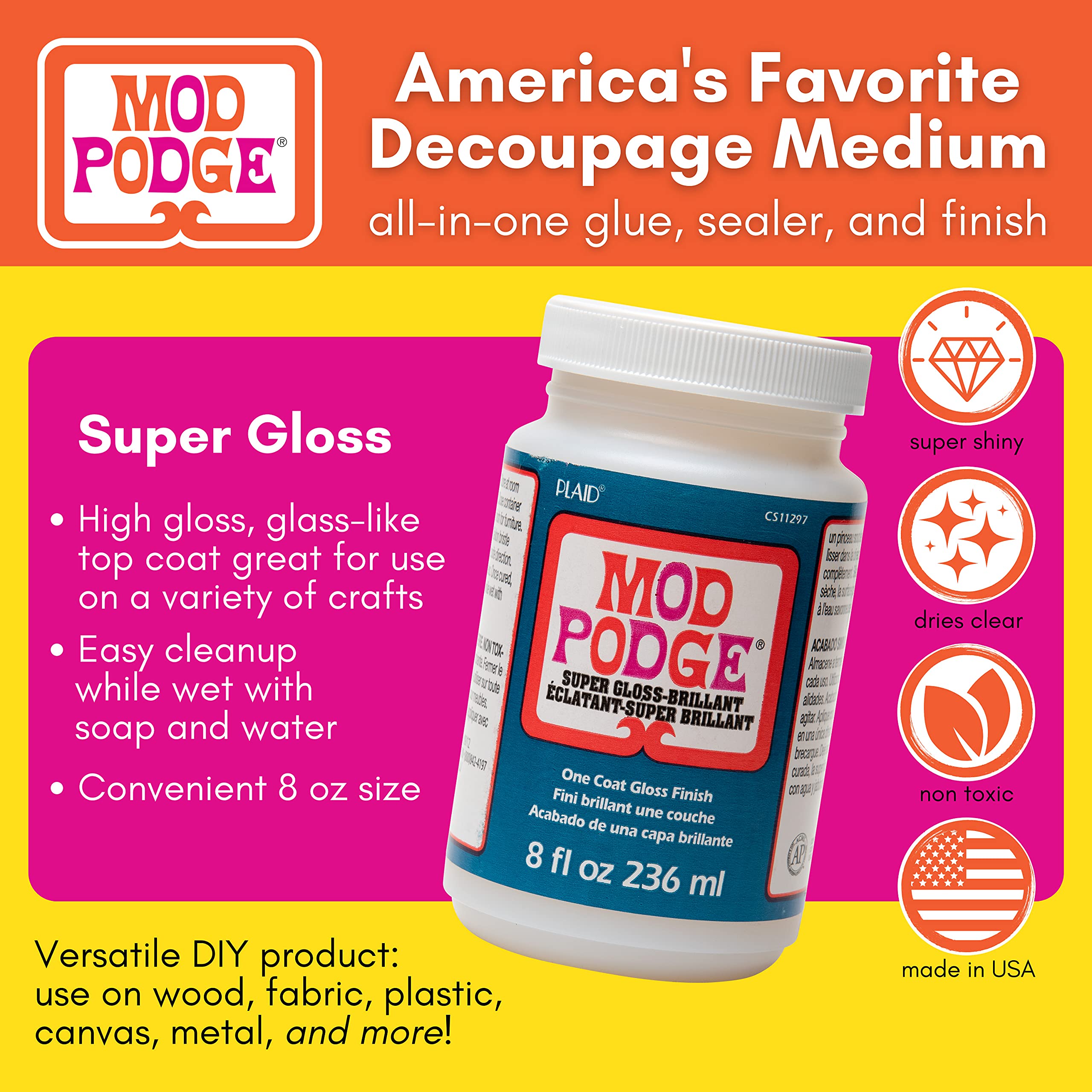 Mod Podge Super Thick Gloss 8-Ounce Waterbase Sealer, Glue and Finish - Matte Finish for DIY Crafts, Scrapbooking, Decoupage and Home Decor Projects
