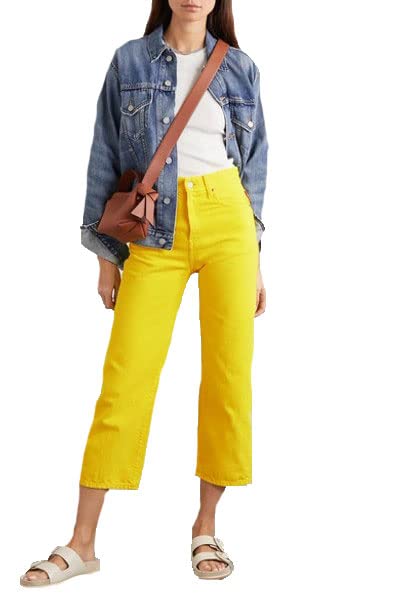 Women's High Rise Cropped Yellow Jeans with Pierce Details - Perfect for Casual Outfits, Street Style & Everyday Wear