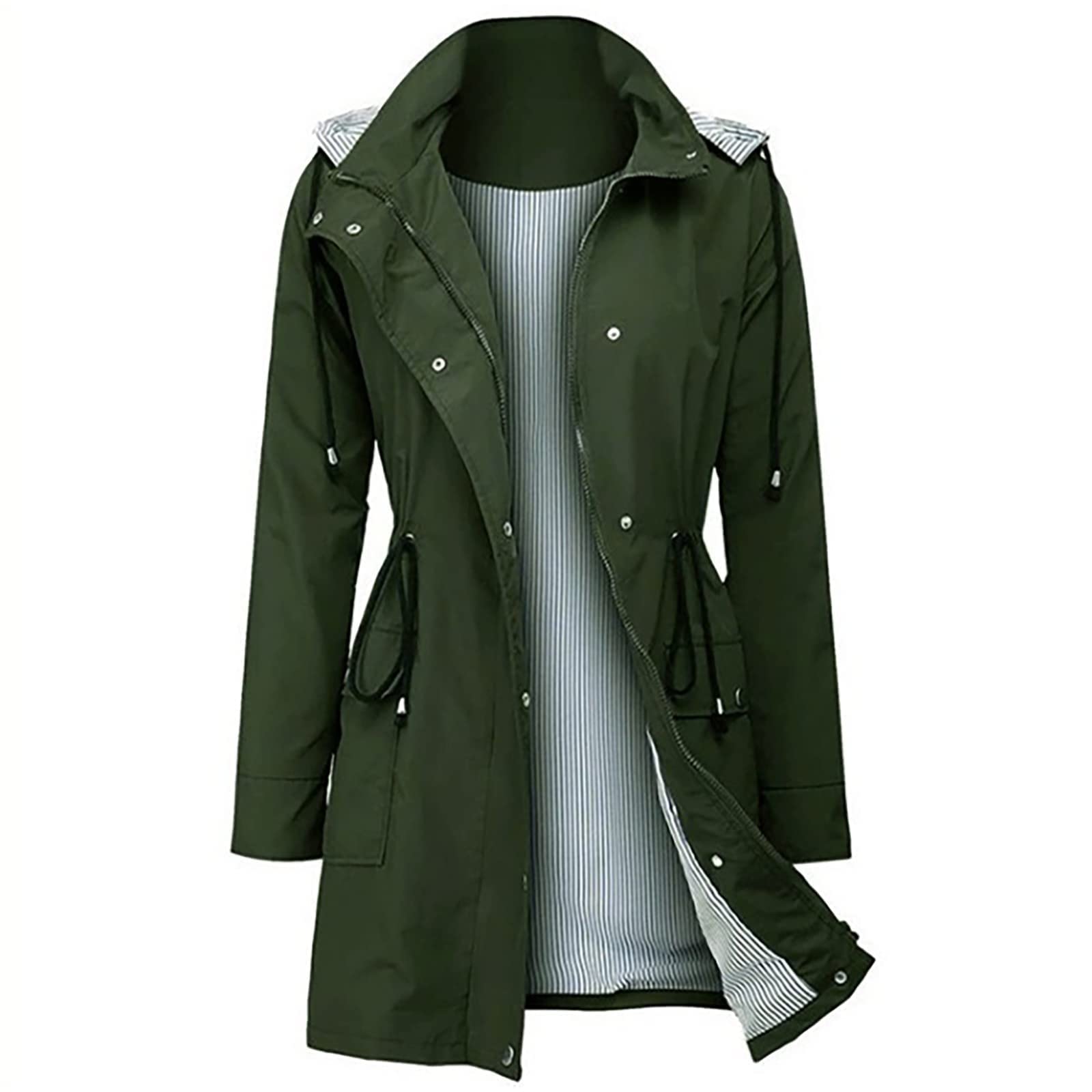 Women's Lightweight Waterproof Rain Jacket with Hood - Striped Windbreaker for Hiking, Climbing & Outdoor Activities - Breathable Trench Coat for Rainy Days & Travel