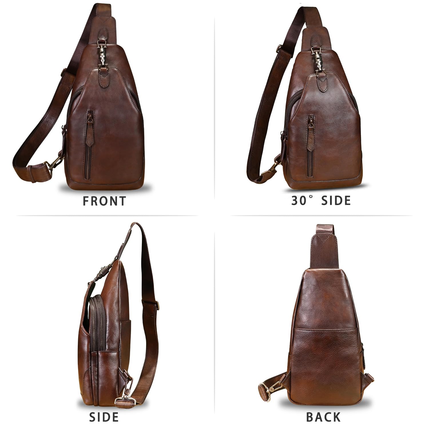 LRTO Genuine Leather Sling Bag for Men & Women - Real Leather Crossbody Shoulder Bag, Chest Bag & Sling Backpack Purse - Perfect for Travel, Work & Everyday Use