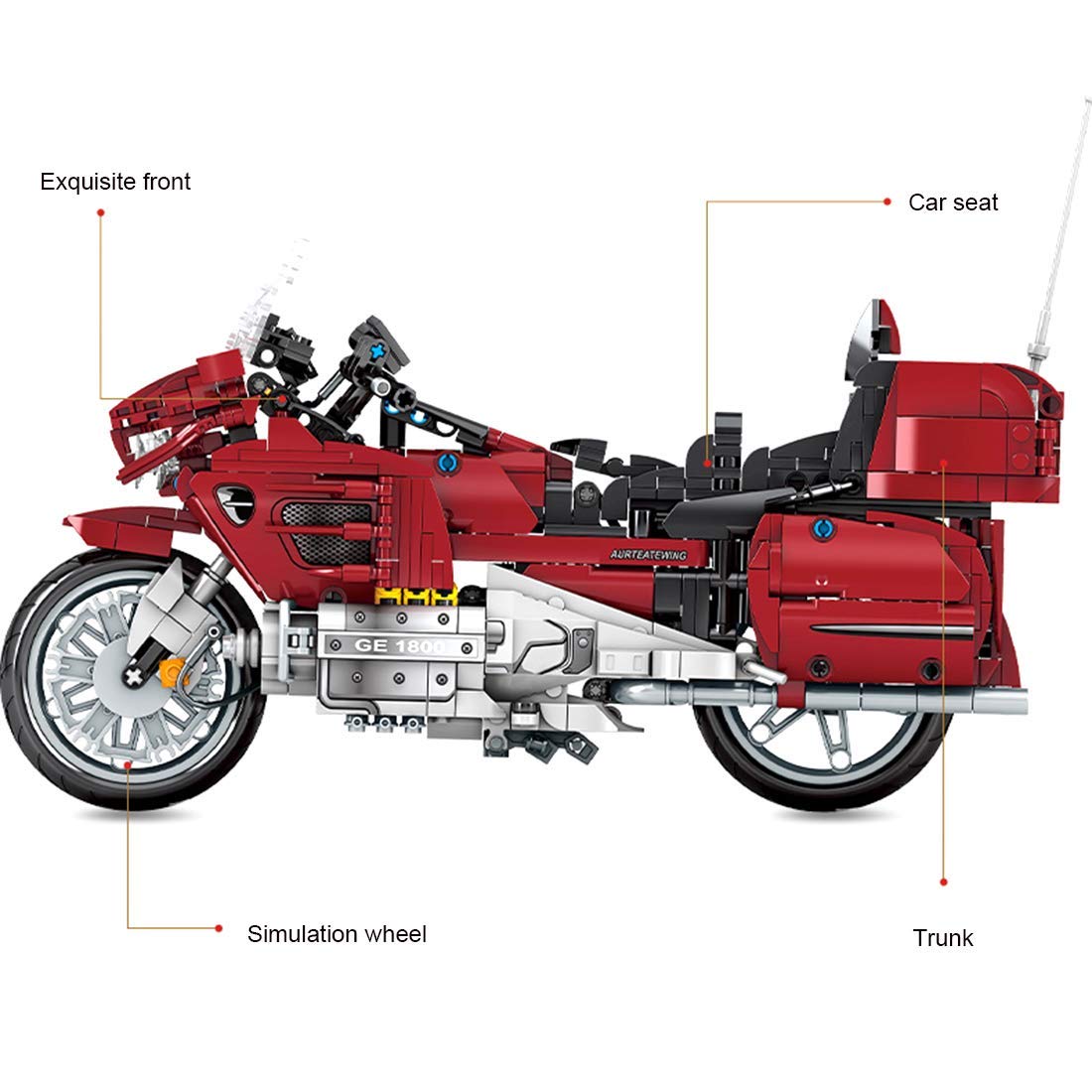 Honda Gold Wing Technic Building Blocks Motorcycle Model Kit - 1205 Pieces MOC Construction Toy, Compatible with Lego - Collectible Motorcycle Model for Adults & Kids, Perfect for Display & Creative Play