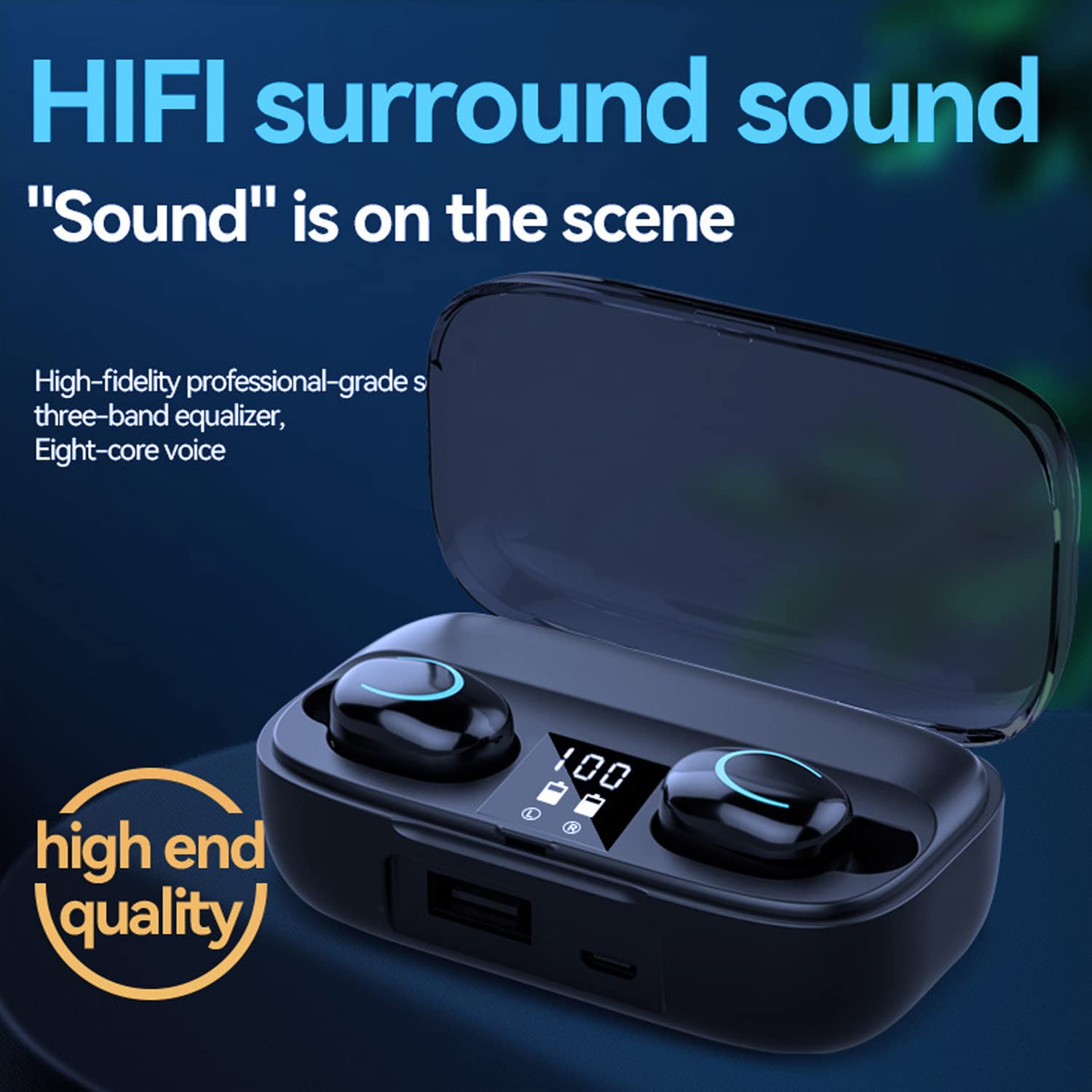 Wireless Earbuds Bluetooth 5.2 with Mic, Smart Noise Cancelling, LED Display & Fast Charging Case - Touch Control In-Ear Headphones for Sports, Work, Gym & Travel